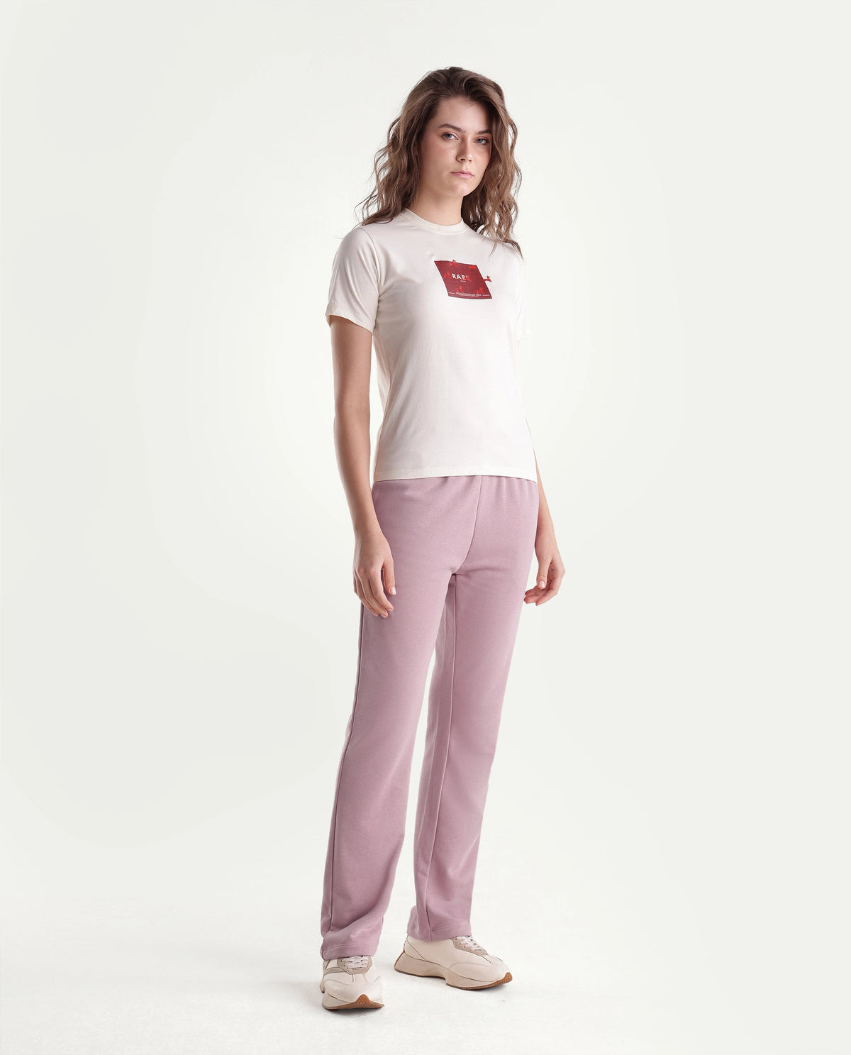 Rareism Women's Pick-B Dusky Pink Cotton Blend Straight Track Pant
