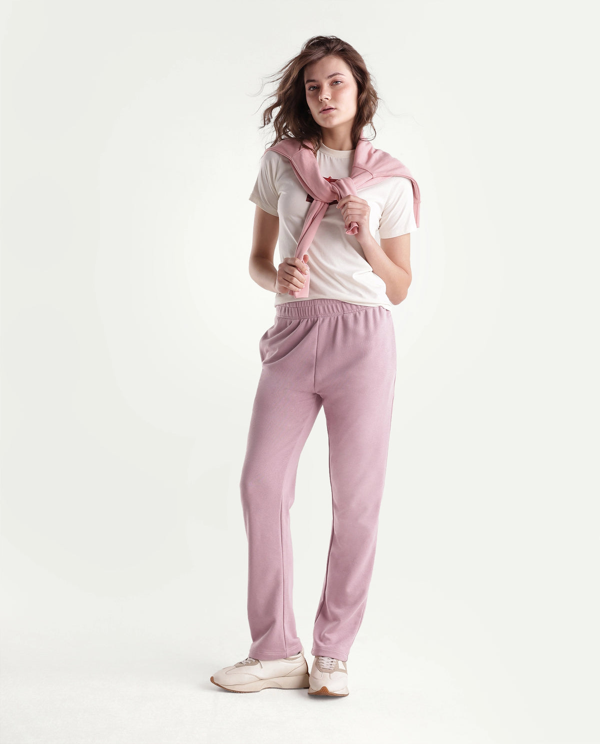 Rareism Women's Pick-B Dusky Pink Cotton Blend Straight Track Pant