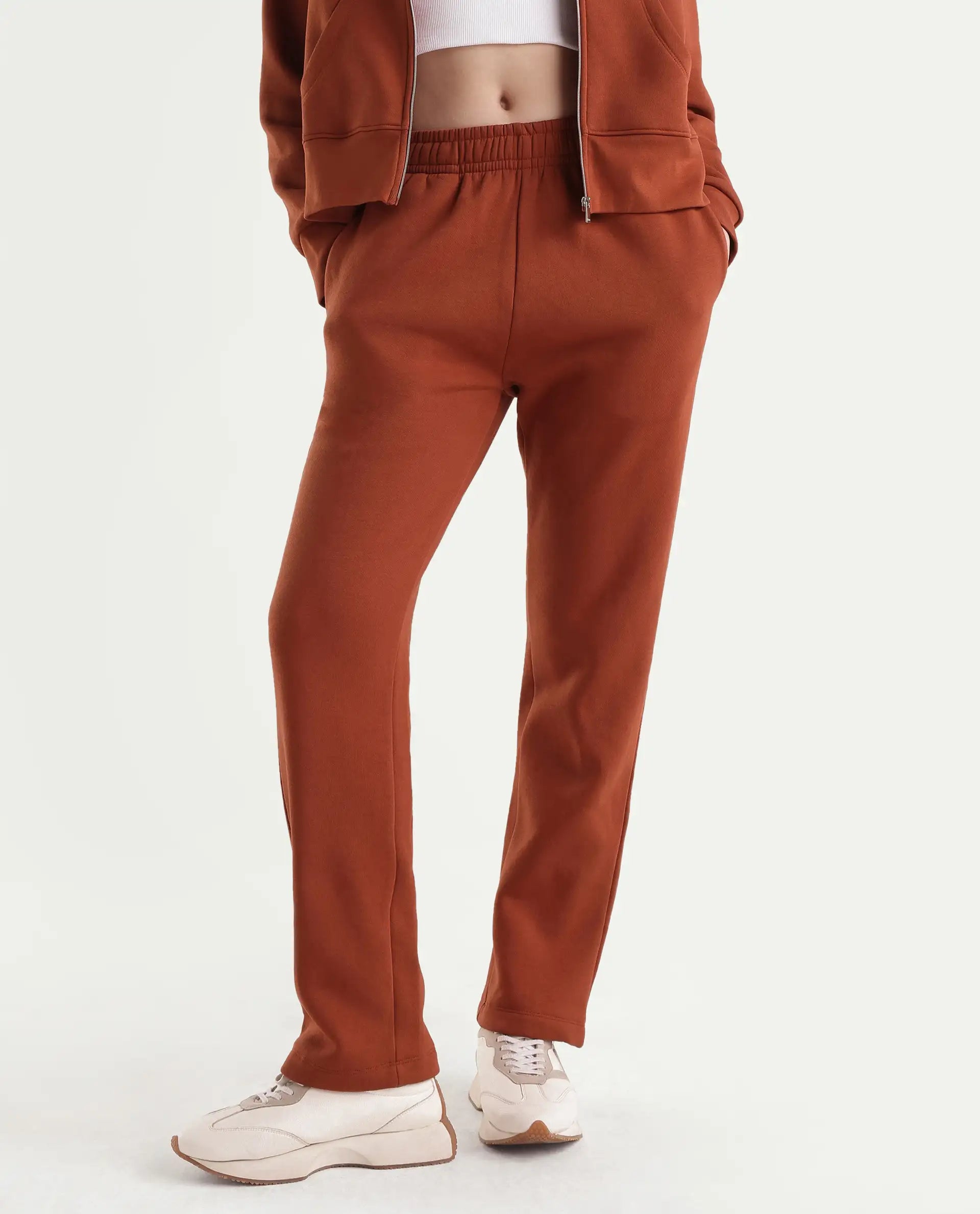 Rareism Women's Pod-B Dark Orange Cotton Blend Tapered Track Pant