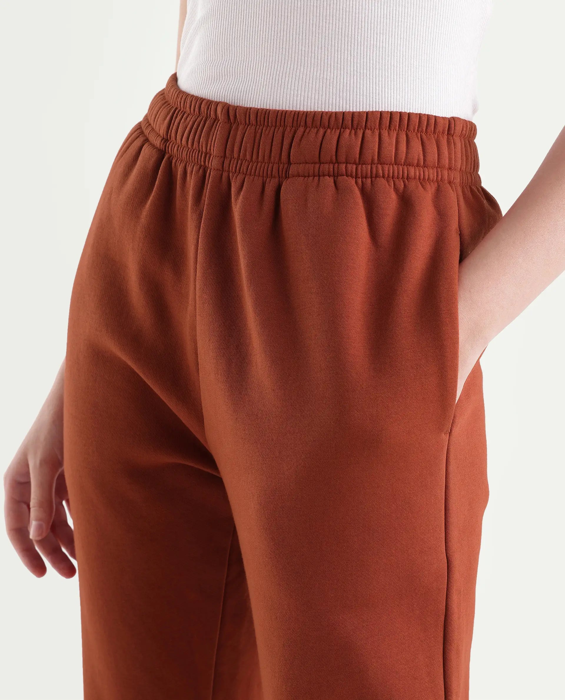 Rareism Women's Pod-B Dark Orange Cotton Blend Tapered Track Pant