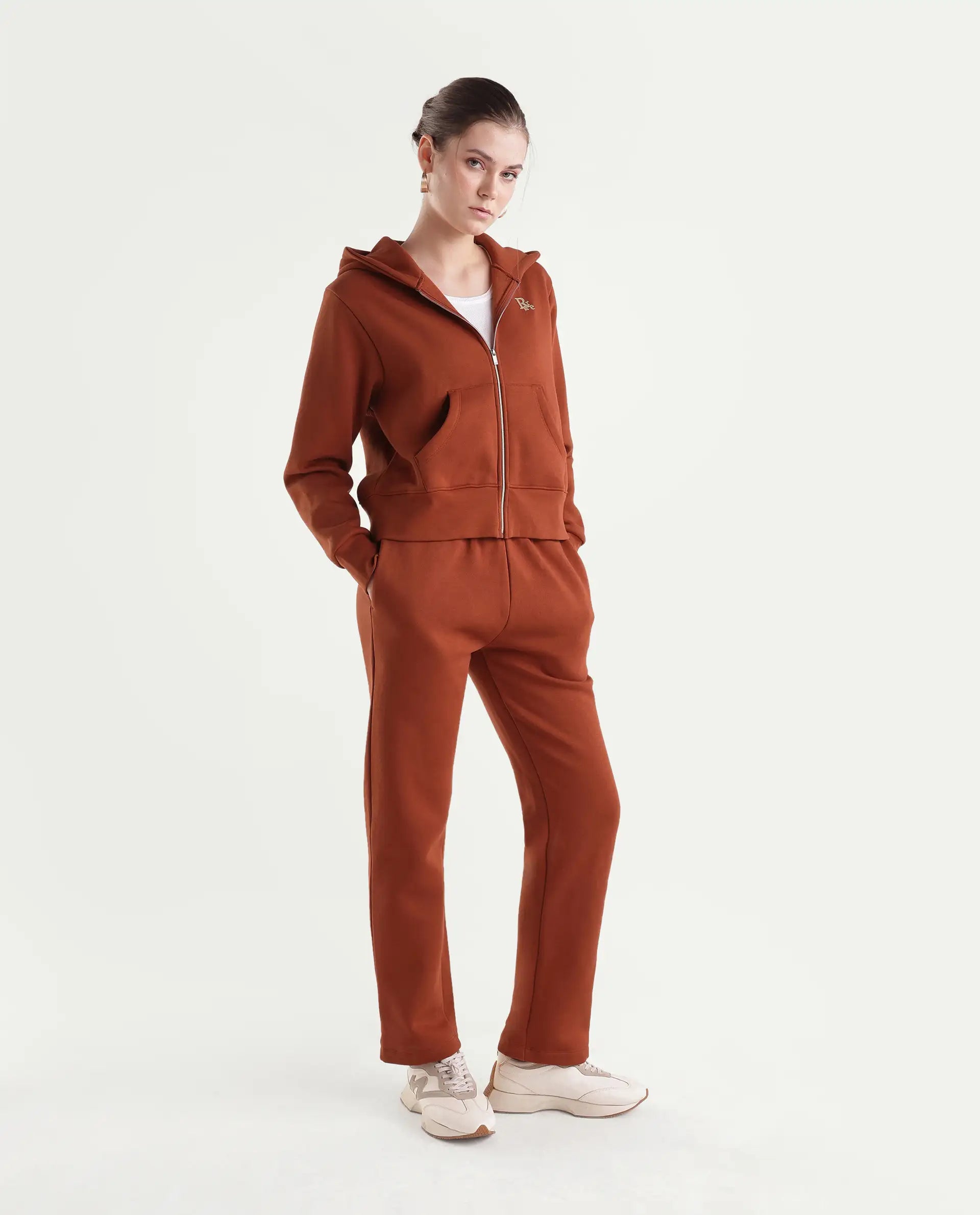 Rareism Women's Pod-B Dark Orange Cotton Blend Tapered Track Pant