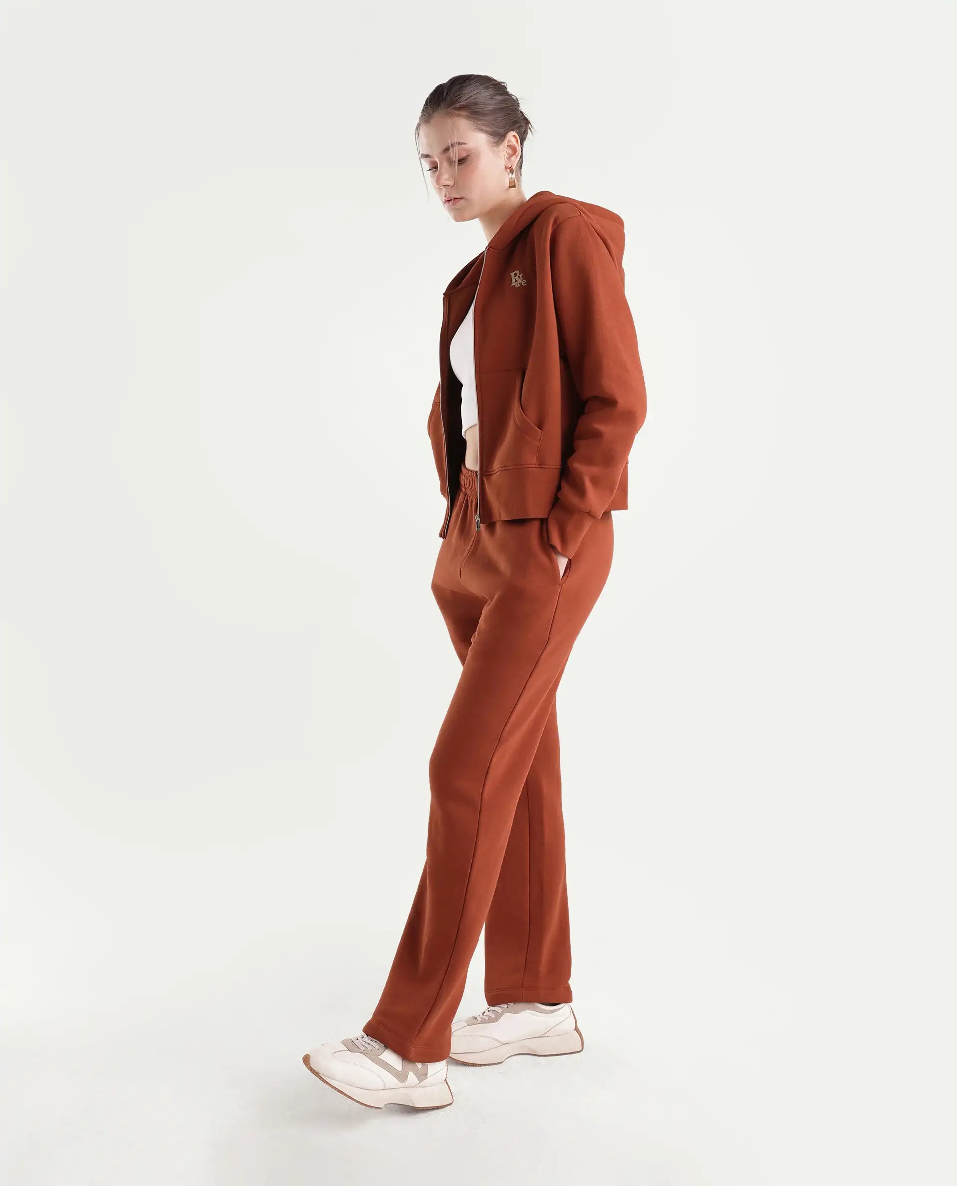 Rareism Women's Pod-B Dark Orange Cotton Blend Tapered Track Pant