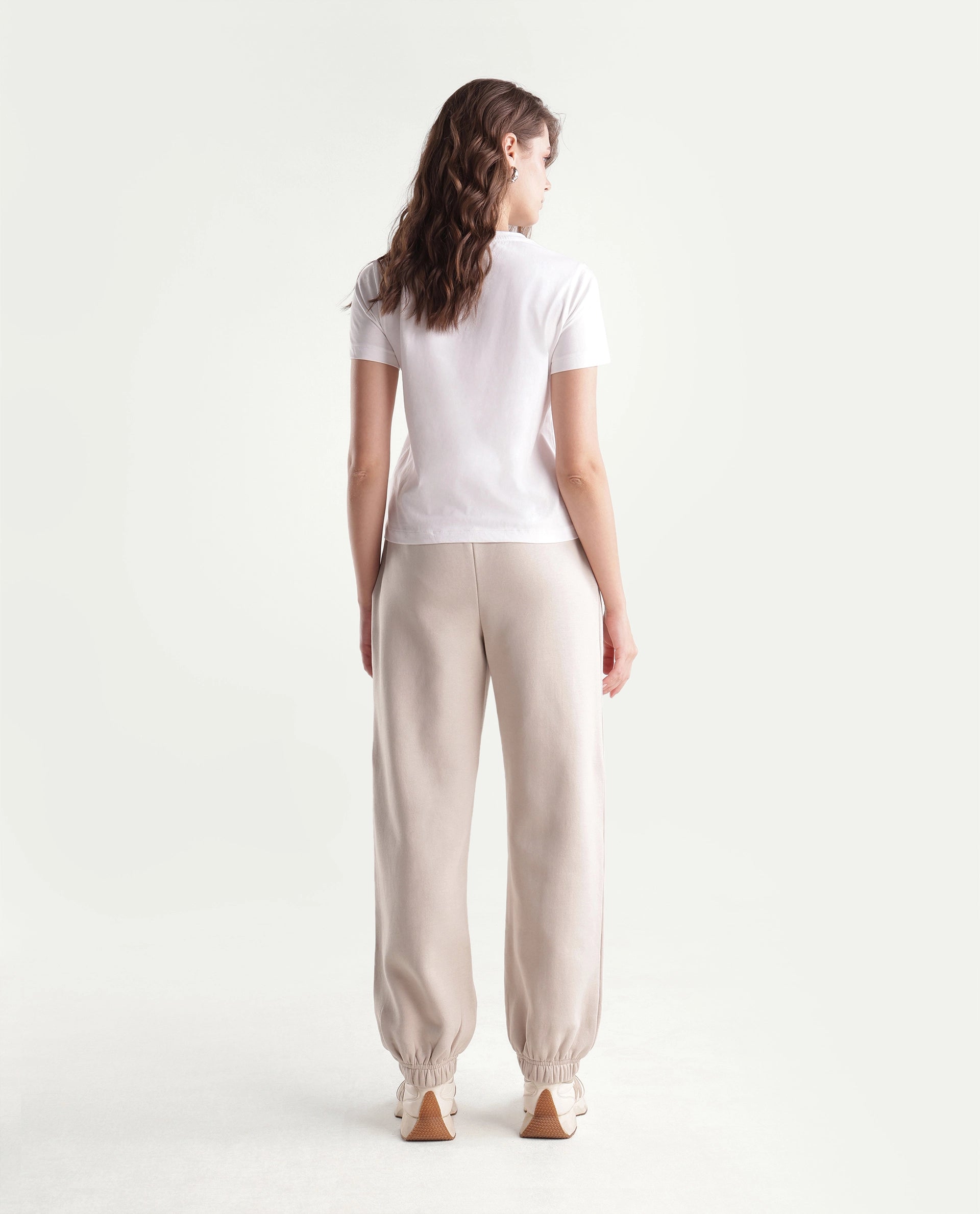 Rareism Women's Parka-B Light Beige Cotton Blend Drawstring Jogger Track Pant
