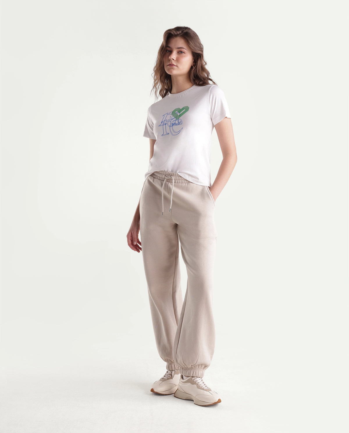 Rareism Women's Parka-B Light Beige Cotton Blend Drawstring Jogger Track Pant