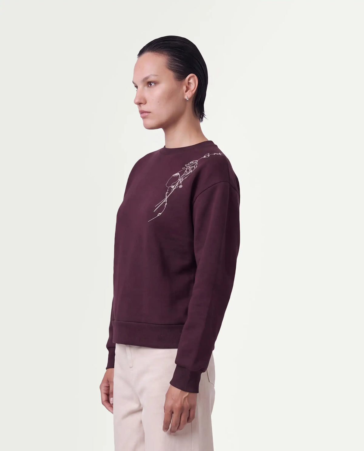 Rareism Women's Pilon Dark Maroon Cotton Blend Pull-On Relaxed Fit Sweatshirt