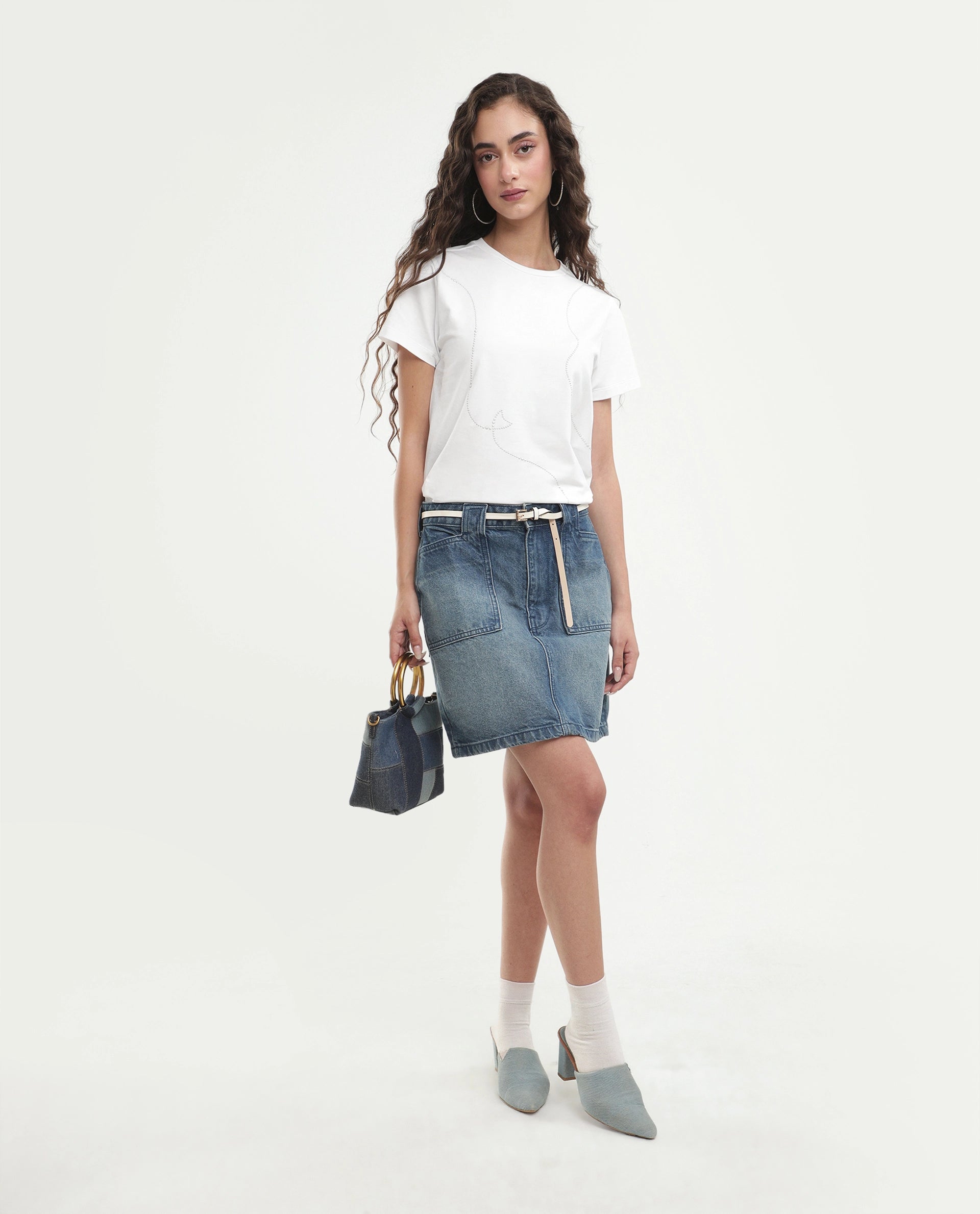 Rareism Women's Pox Off White Solid Cotton Blend Regular Short Sleeves T-Shirt
