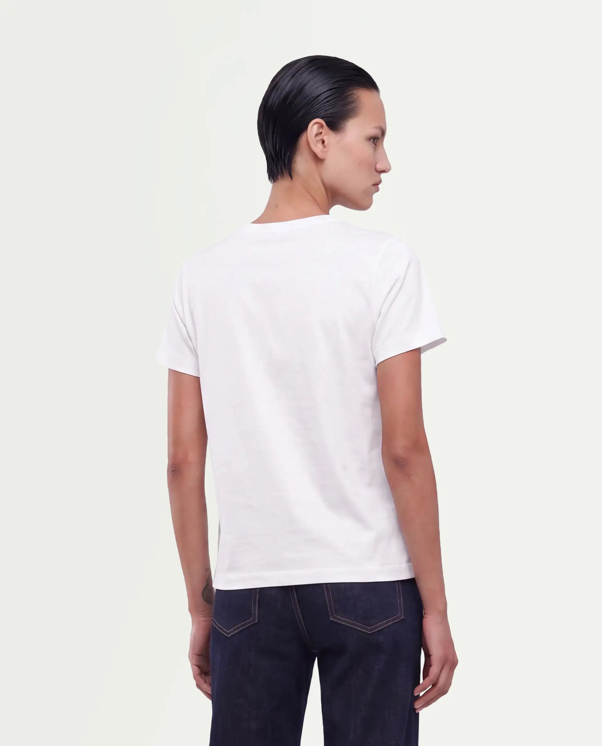 Rareism Women's Pitch Off White Cotton Blend Pull-On Regular Fit Digital Print T-Shirt