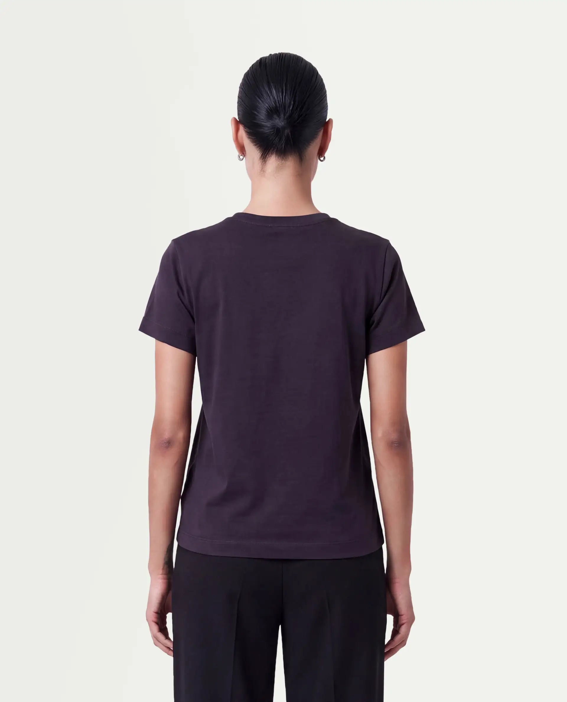 Rareism Women's Peads Dark Purple Cotton Blend Pull-On Regular Fit Typography Print T-Shirt