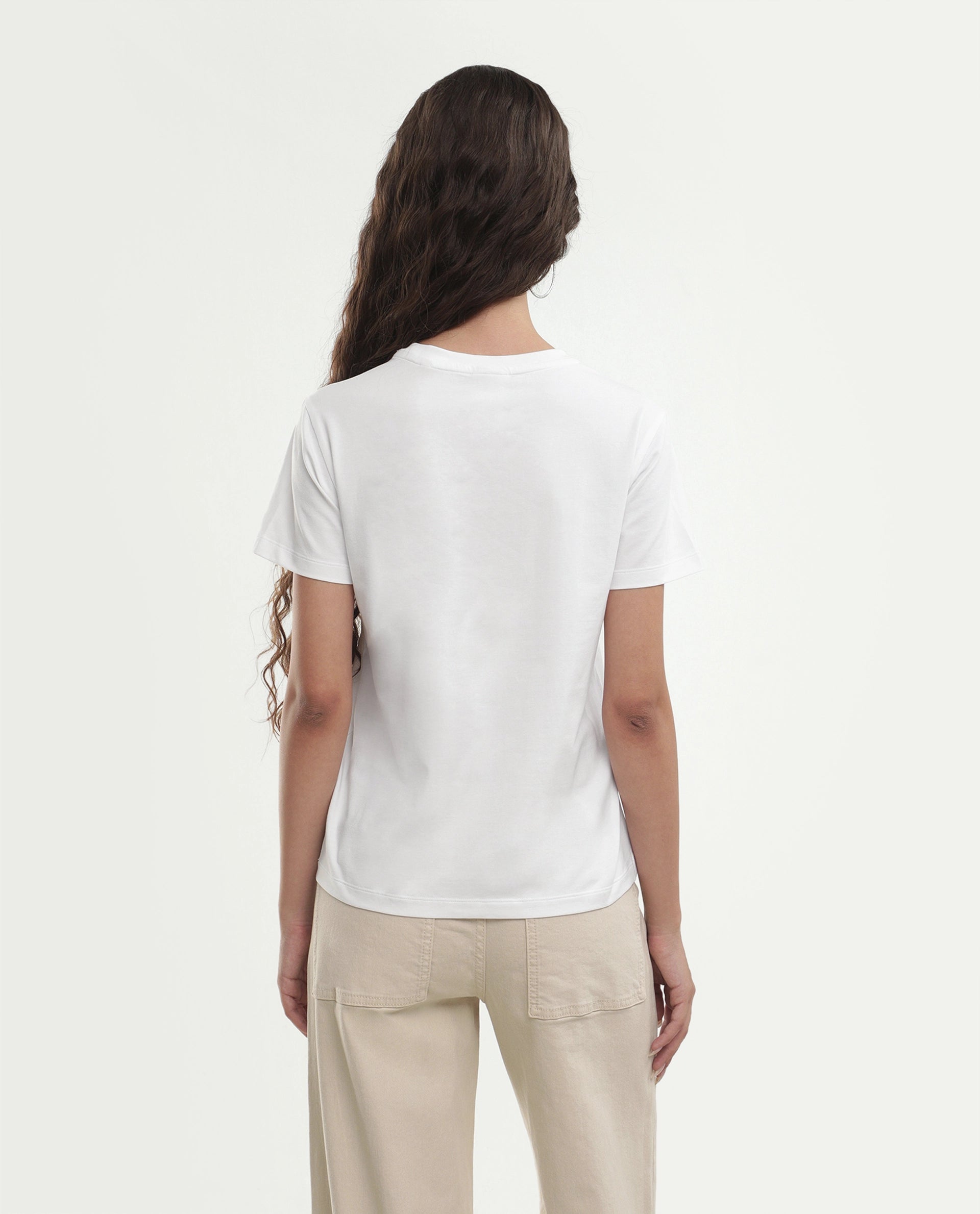 Rareism Women's Pearlo Off White Cotton Blend Pull-On Regular Fit Printed T-Shirt