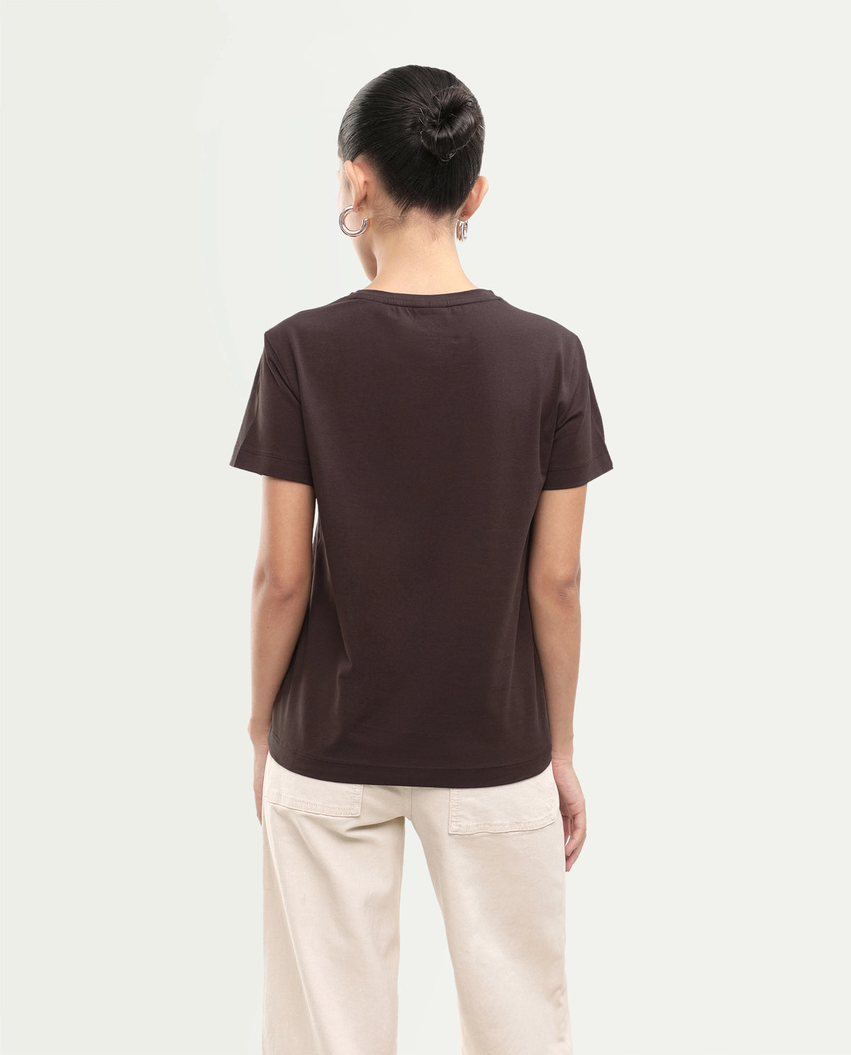 Rareism Women's Puncho Dark Brown Cotton Blend Pull-On Regular Fit Printed T-Shirt