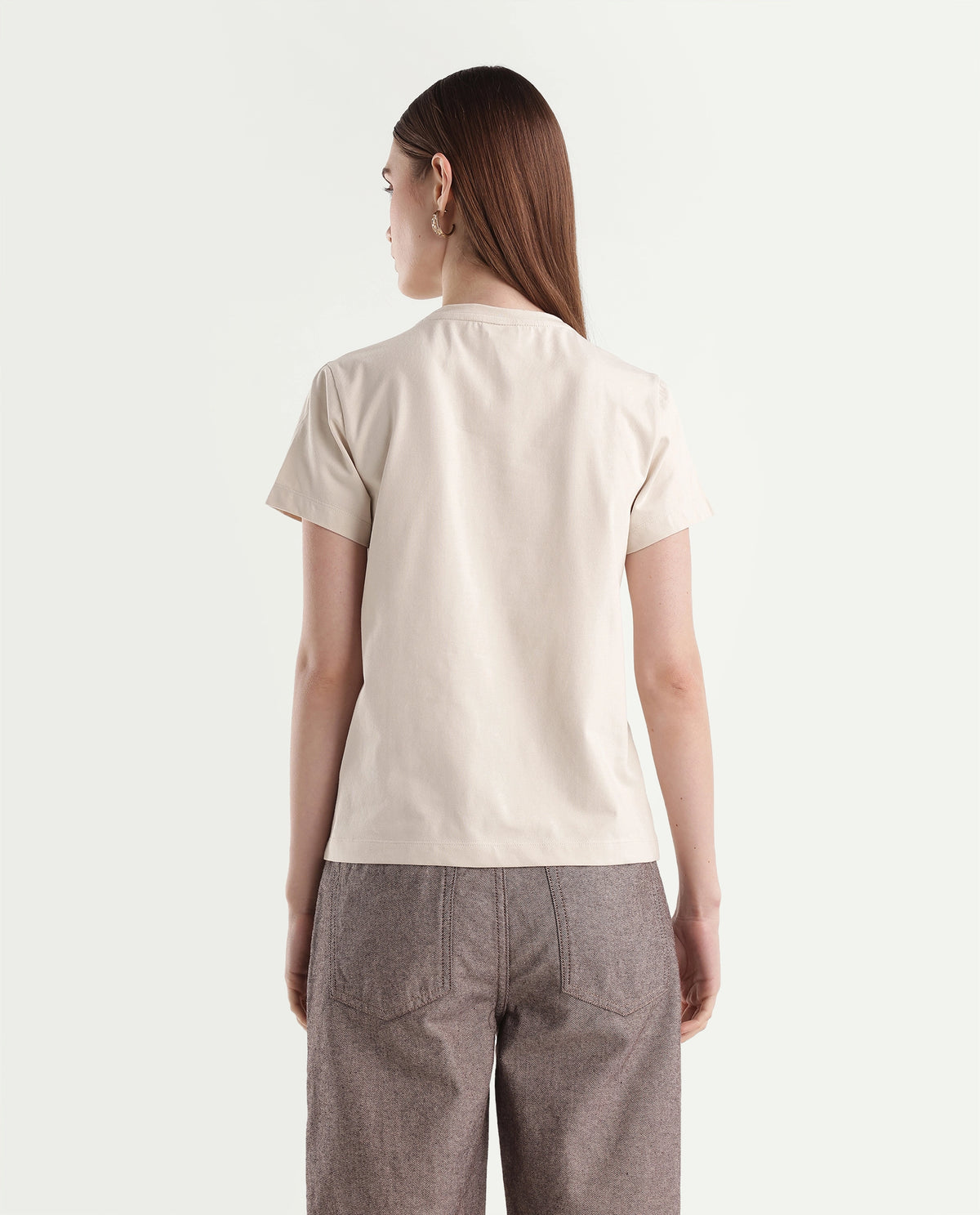 Rareism Women's Pexs Light Beige Cotton Blend Pull-On Regular Fit Printed T-Shirt - image 8