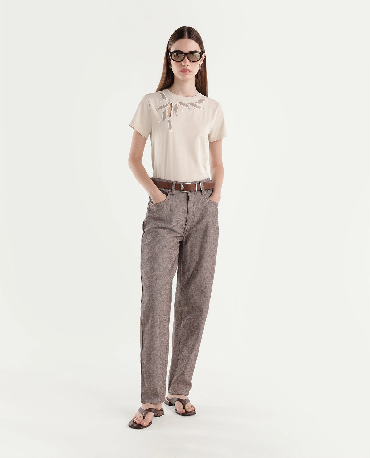Rareism Women's Pexs Light Beige Cotton Blend Pull-On Regular Fit Printed T-Shirt - image 2