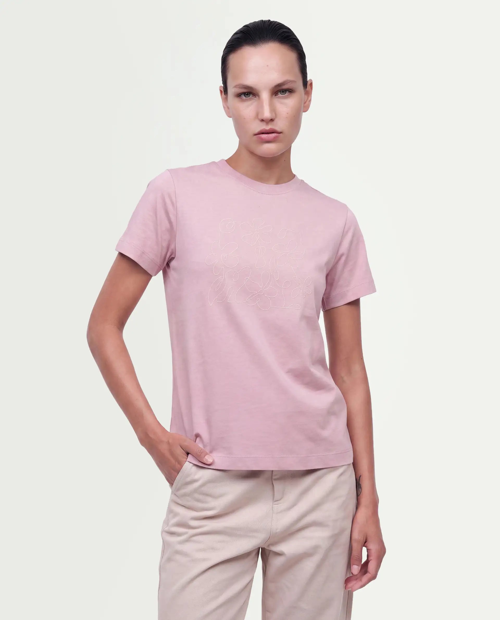 Rareism Women's Paused Dusky Pink Cotton Pull-On Regular Fit Hd Print T-Shirt