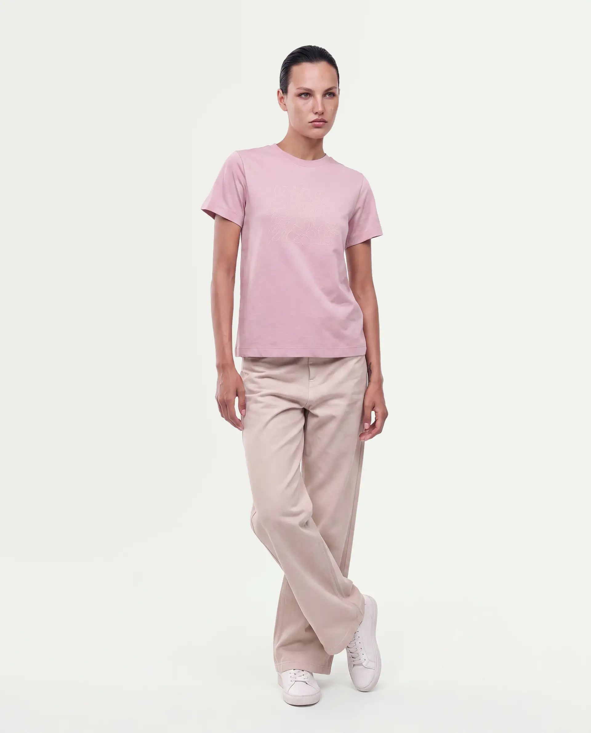 Rareism Women's Paused Dusky Pink Cotton Pull-On Regular Fit Hd Print T-Shirt