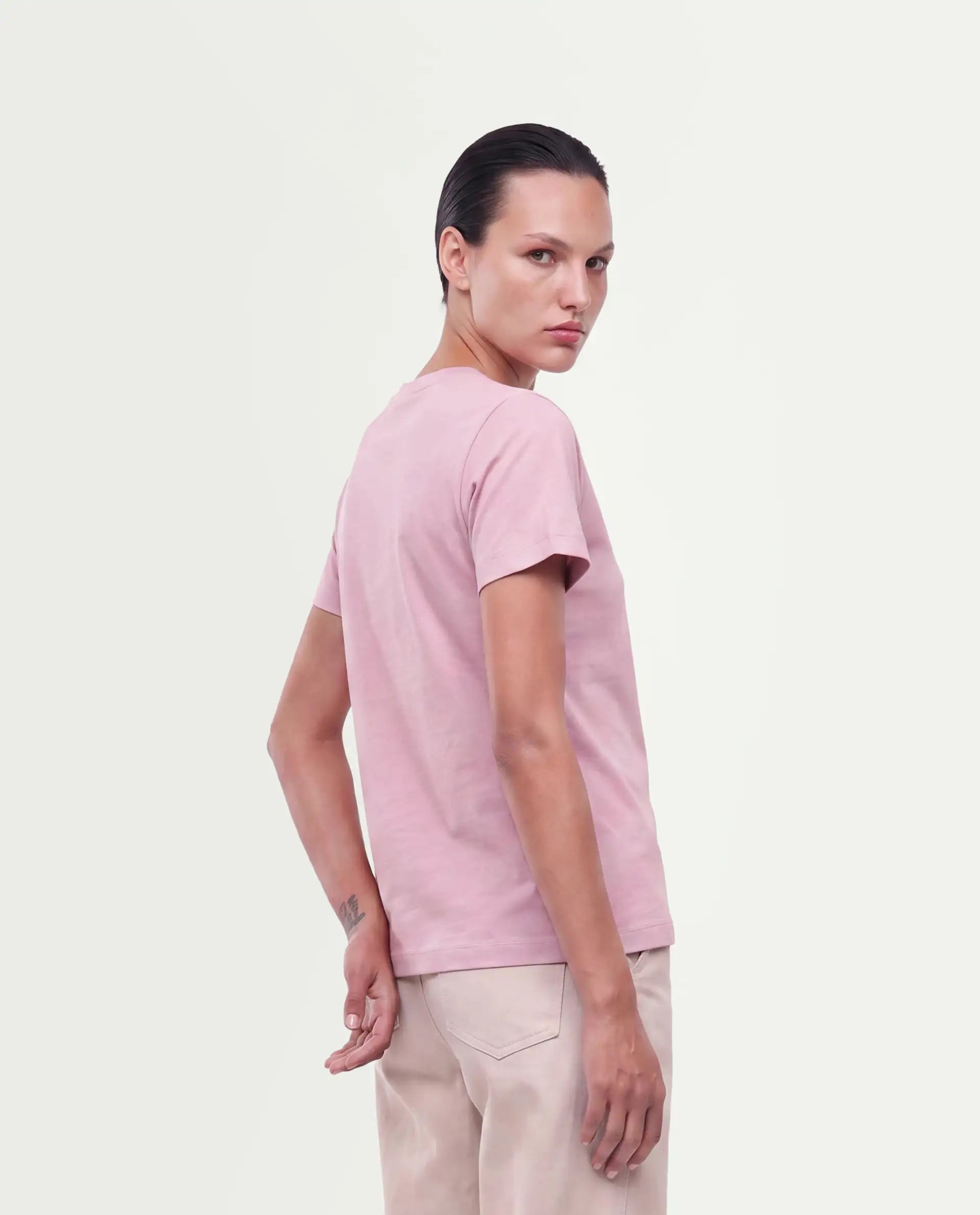 Rareism Women's Paused Dusky Pink Cotton Pull-On Regular Fit Hd Print T-Shirt