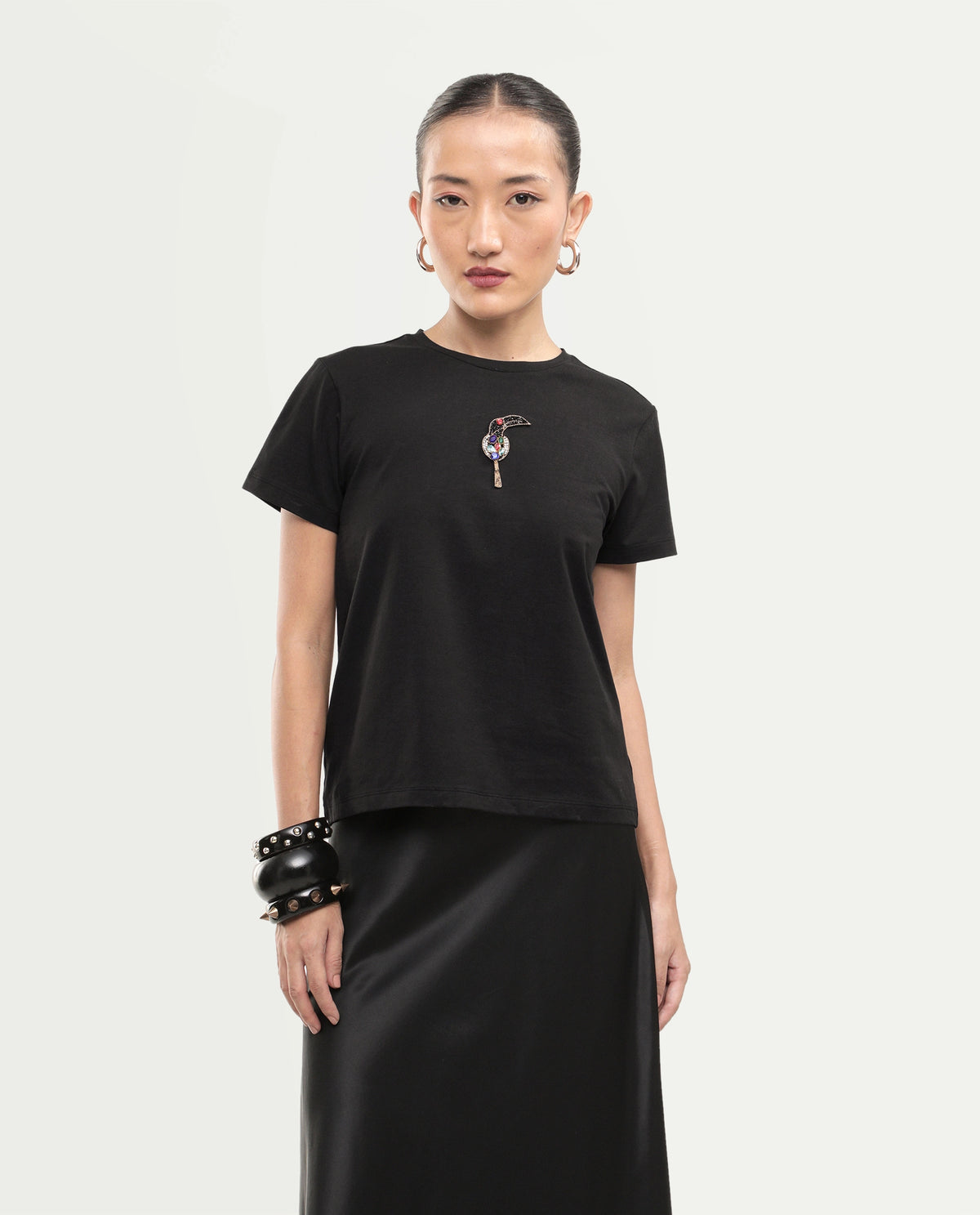 Rareism Women's Purge Black Cotton Blend Pull-On Regular Fit T-Shirt