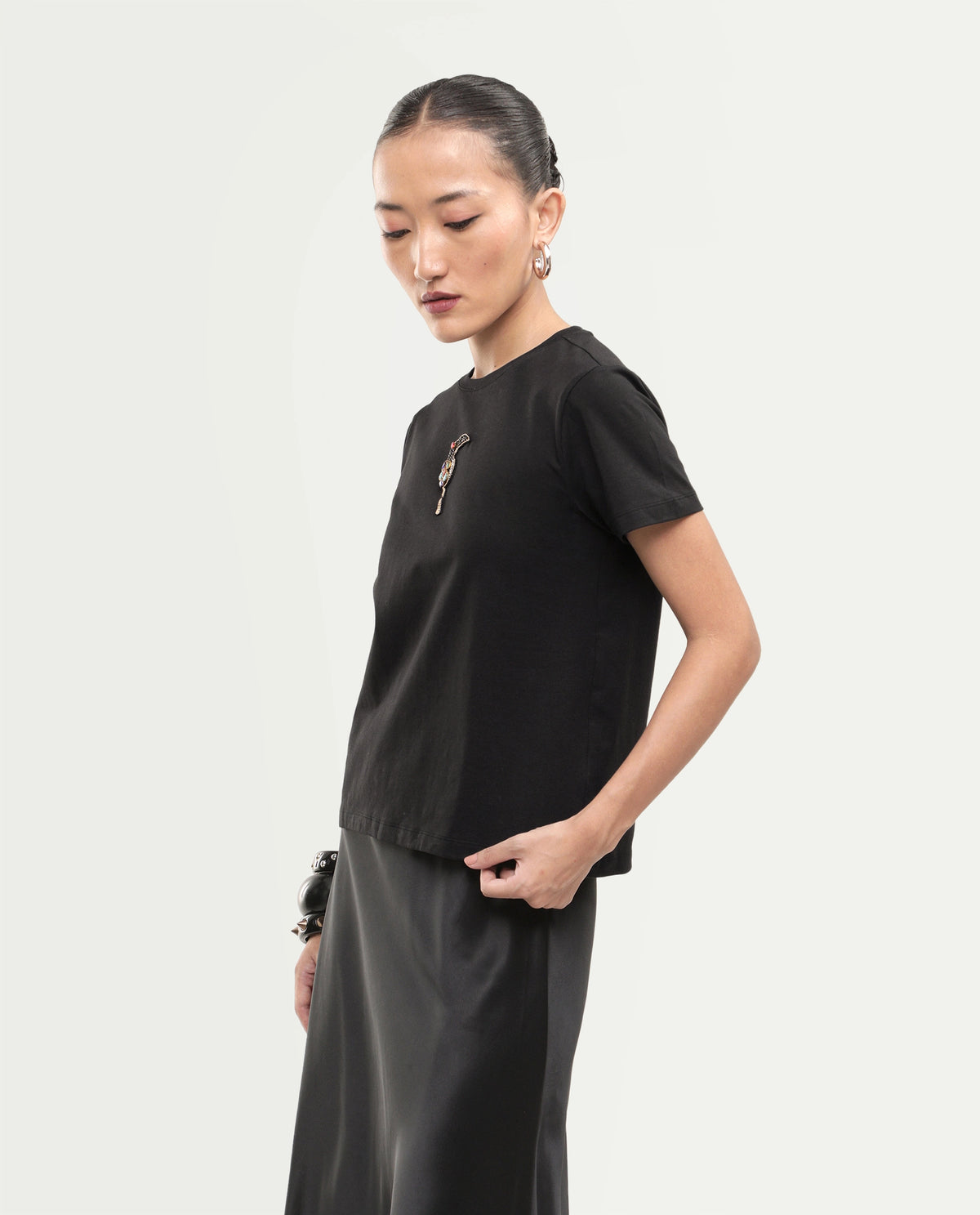 Rareism Women's Purge Black Cotton Blend Pull-On Regular Fit T-Shirt