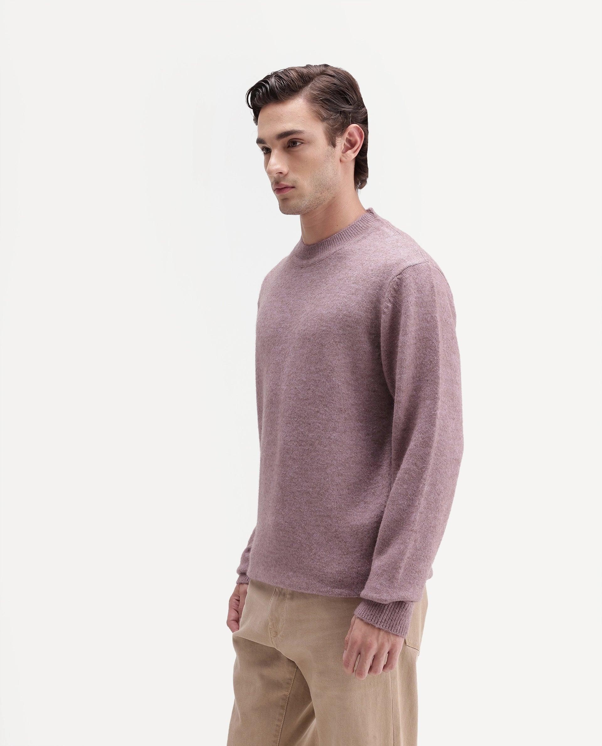 Rare Rabbit Men's Manny Dusky Pink Acrylic Blend Regular Fit Plain Sweater