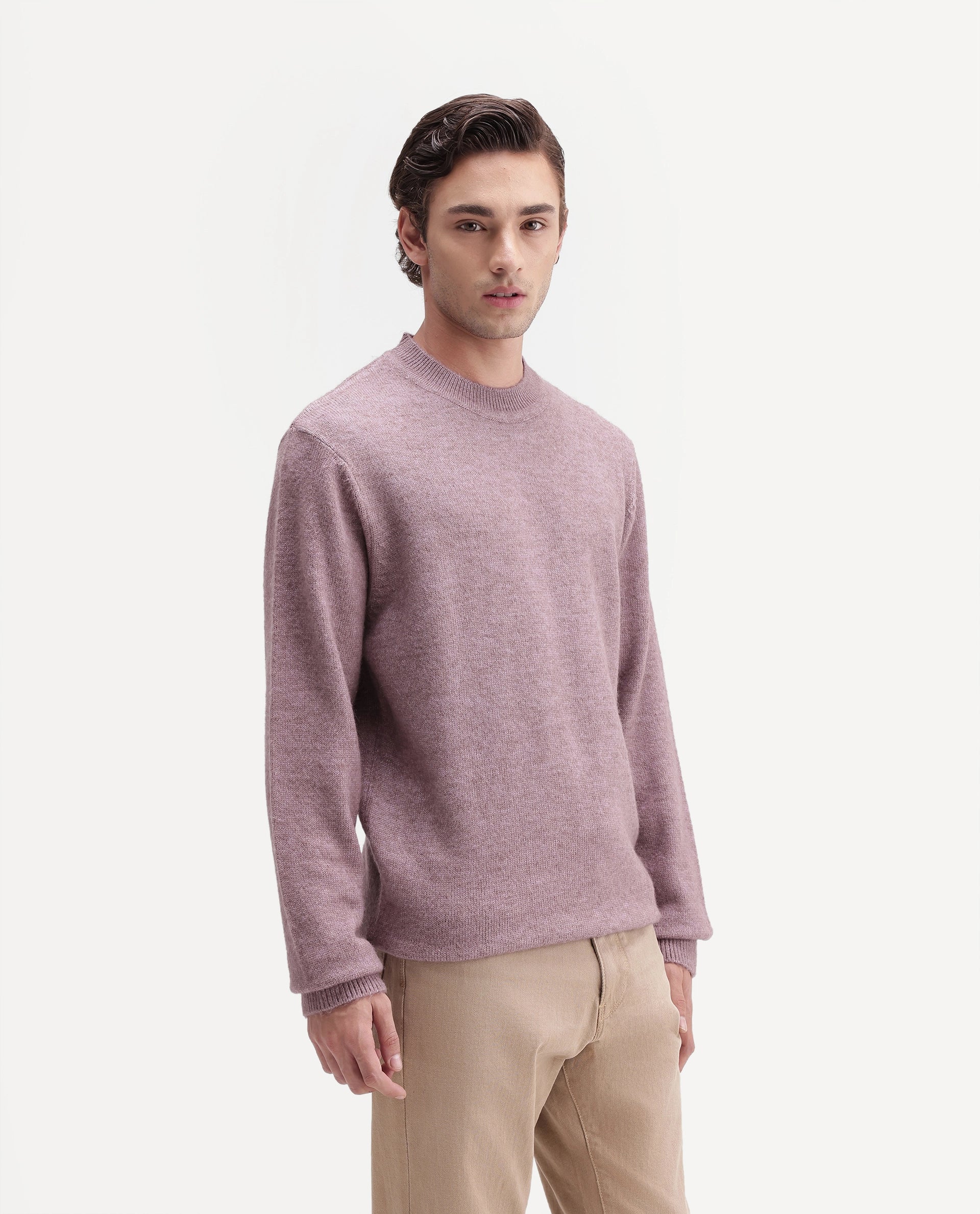 Rare Rabbit Men's Manny Dusky Pink Acrylic Blend Regular Fit Plain Sweater