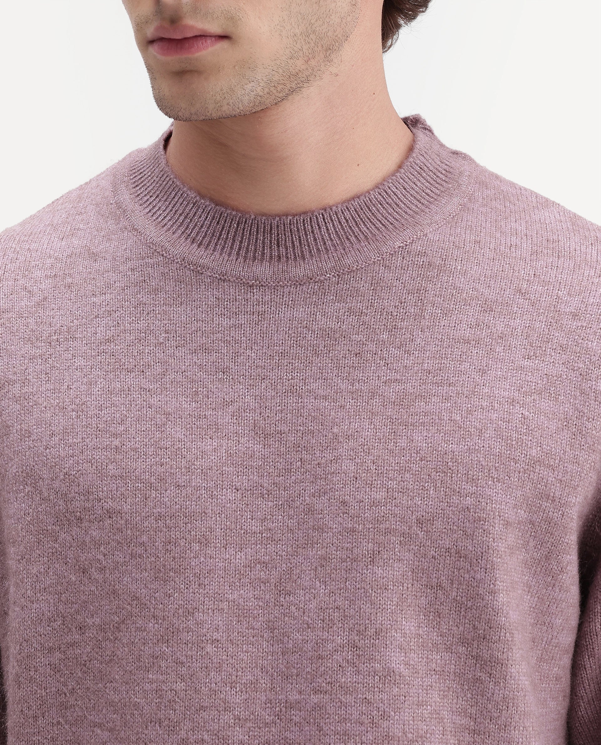 Rare Rabbit Men's Manny Dusky Pink Acrylic Blend Regular Fit Plain Sweater