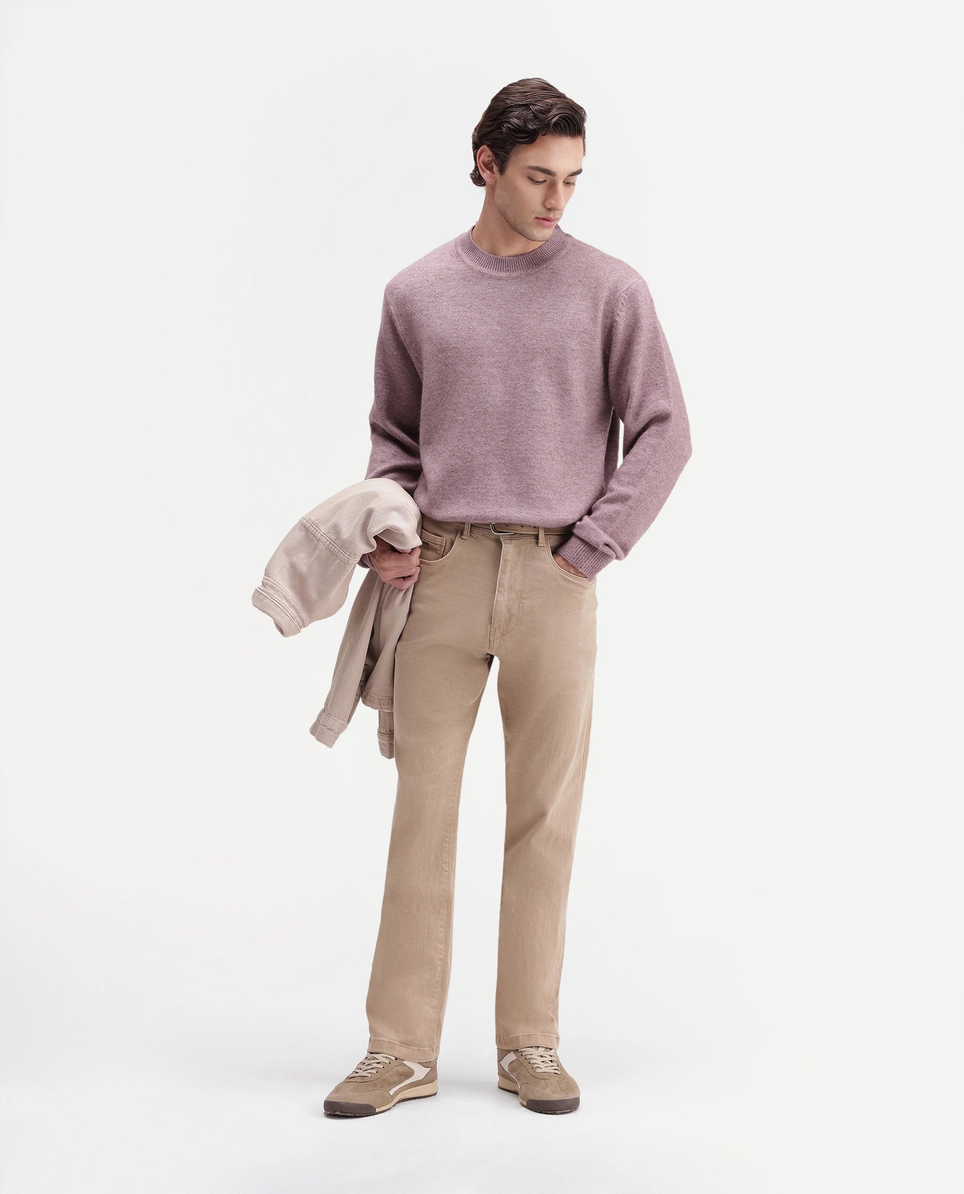 Rare Rabbit Men's Manny Dusky Pink Acrylic Blend Regular Fit Plain Sweater