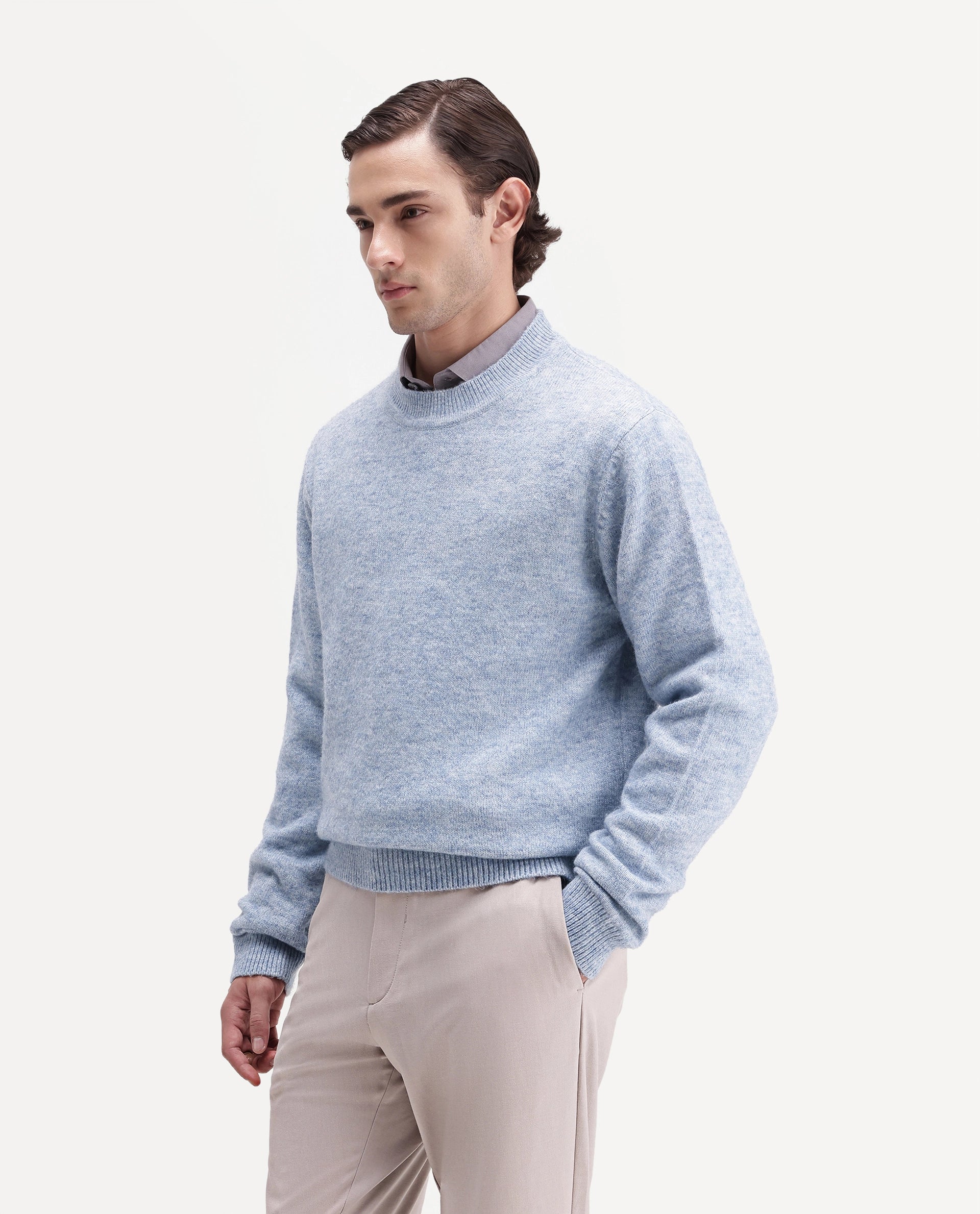 Rare Rabbit Men's Manny Light Blue Acrylic Blend Regular Fit Plain Sweater