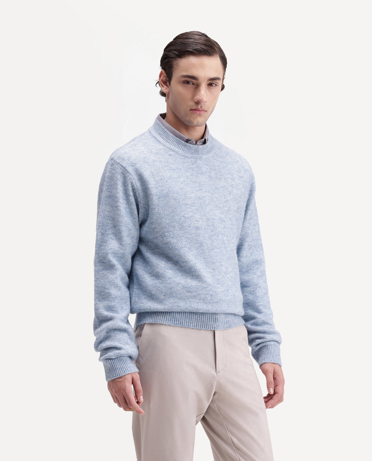 Rare Rabbit Men's Manny Light Blue Acrylic Blend Regular Fit Plain Sweater