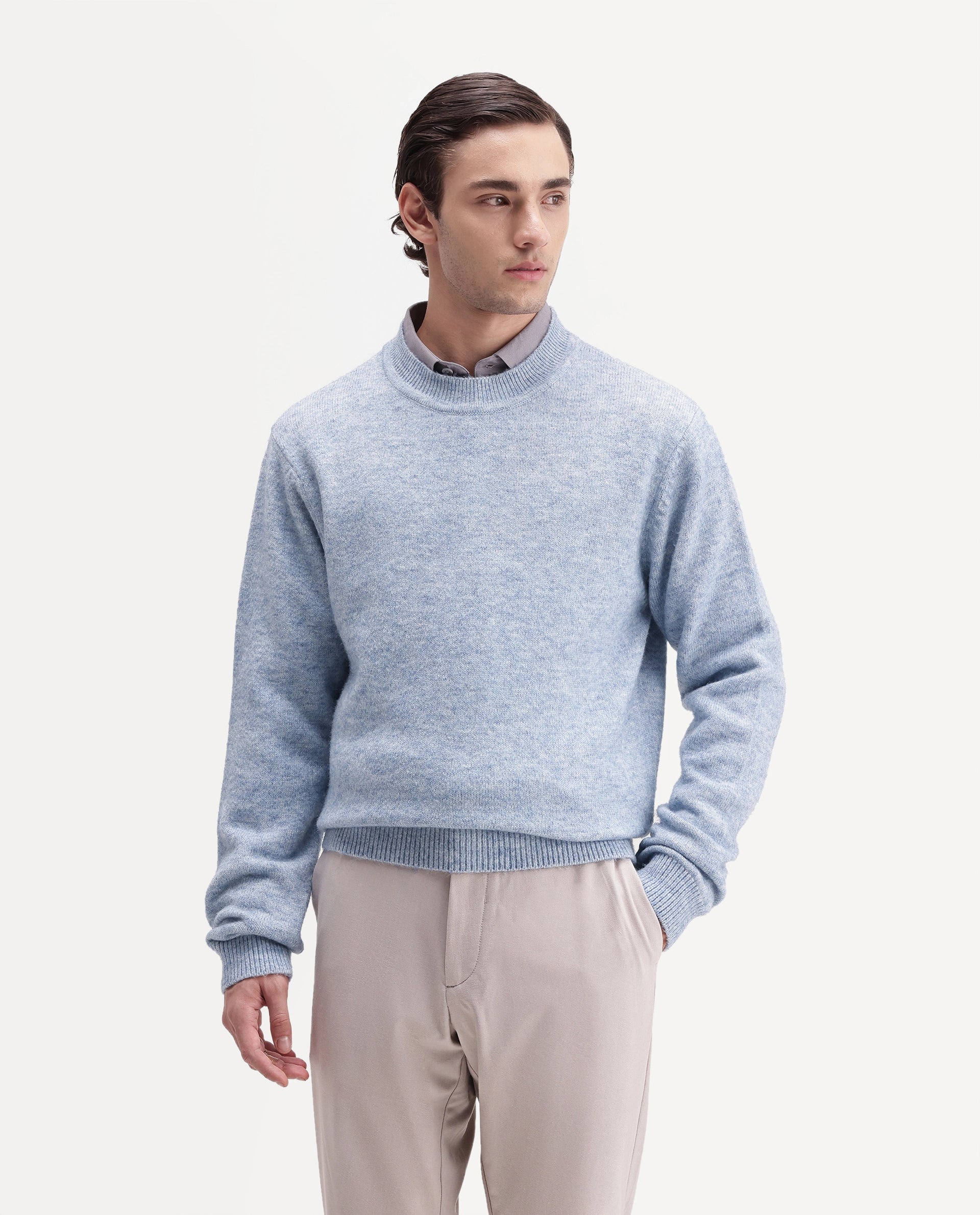 Rare Rabbit Men's Manny Light Blue Acrylic Blend Regular Fit Plain Sweater
