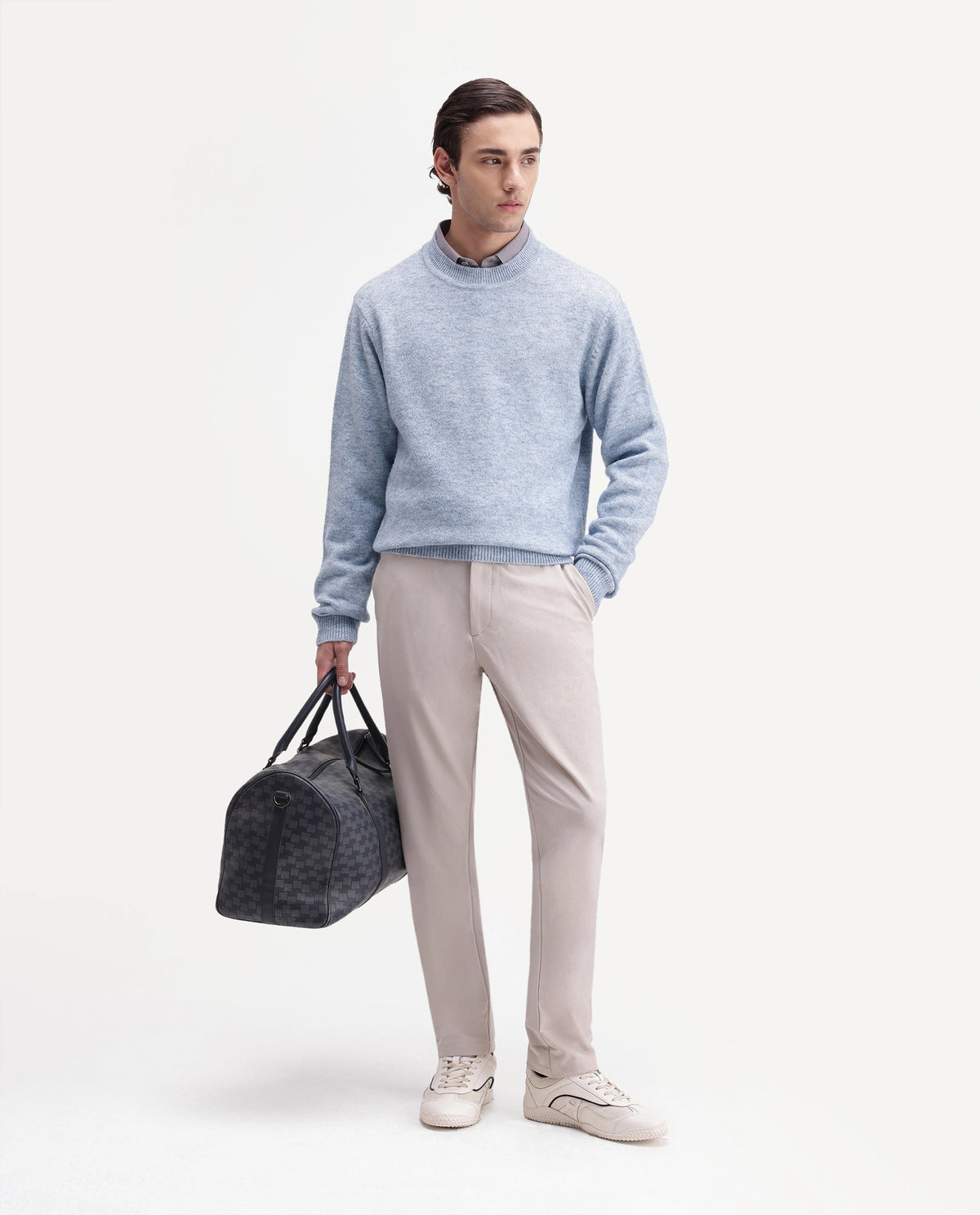 Rare Rabbit Men's Manny Light Blue Acrylic Blend Regular Fit Plain Sweater