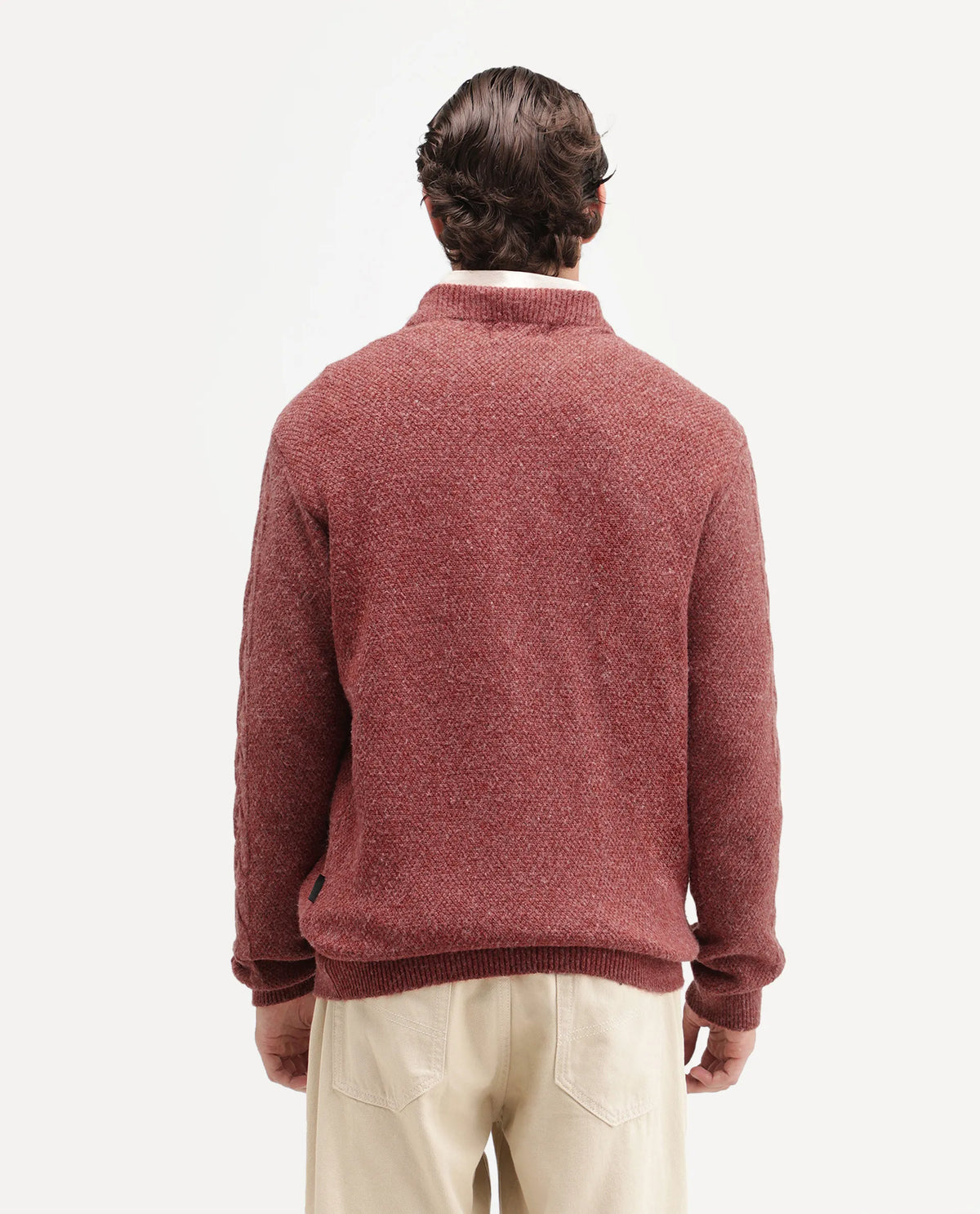 Rare Rabbit Men's Harry Dusky Red Acrylic Blend Pull-On Regular Fit Textured Sweater