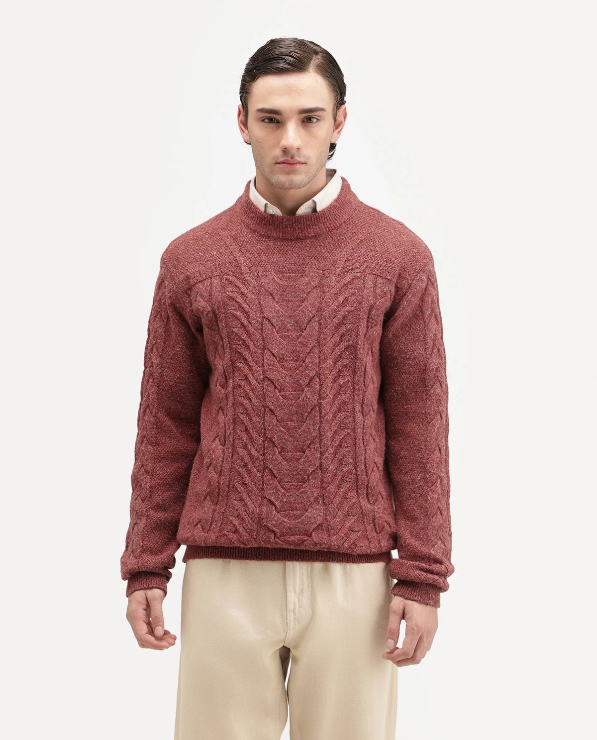 Rare Rabbit Men's Harry Dusky Red Acrylic Blend Pull-On Regular Fit Textured Sweater