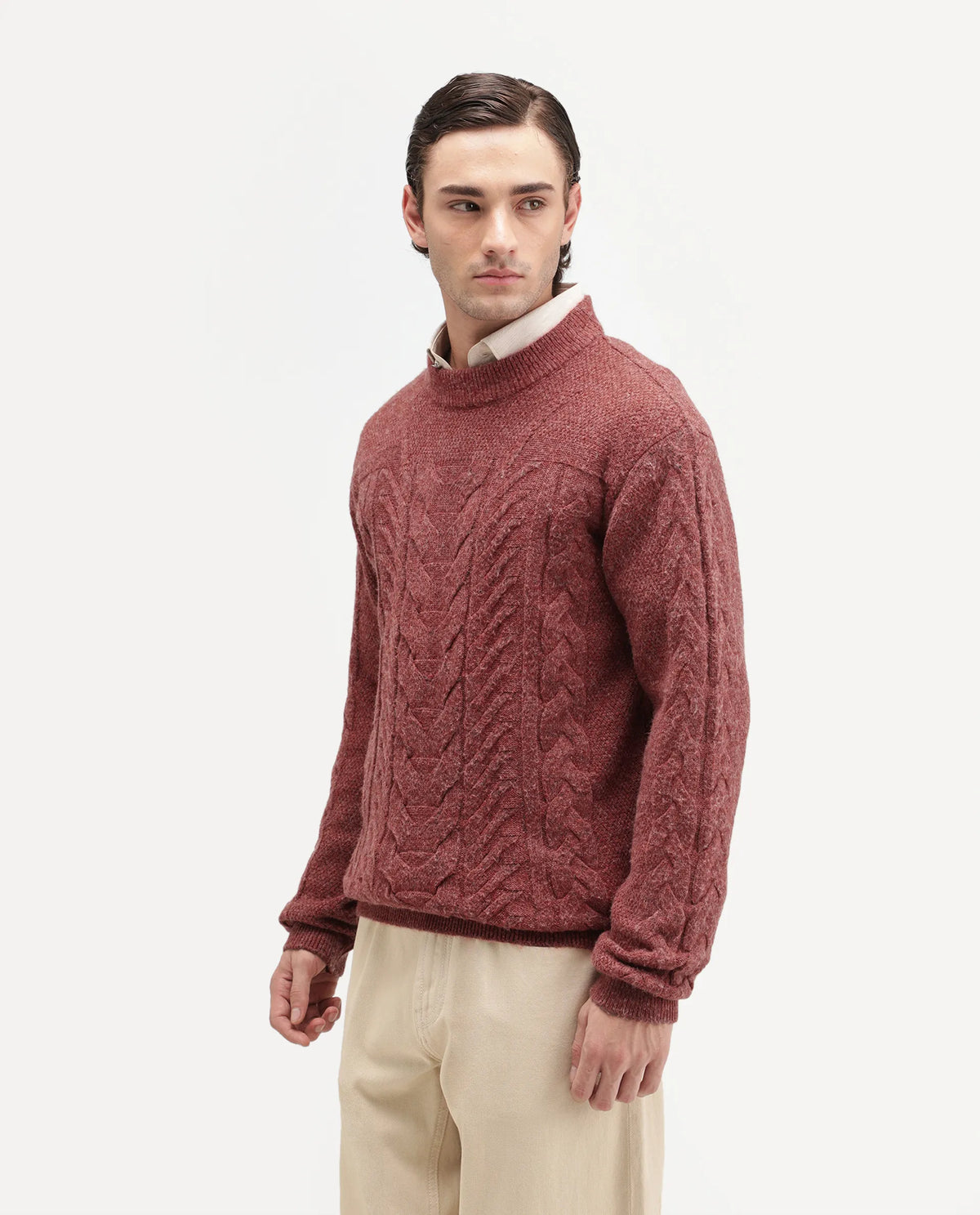 Rare Rabbit Men's Harry Dusky Red Acrylic Blend Pull-On Regular Fit Textured Sweater