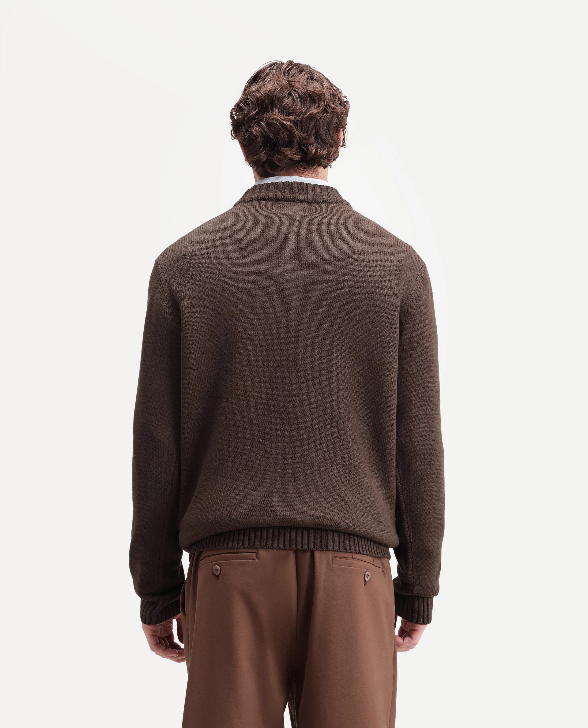 Rare Rabbit Men's Drok Brown Acrylic Regular Fit Acrylic Sweater