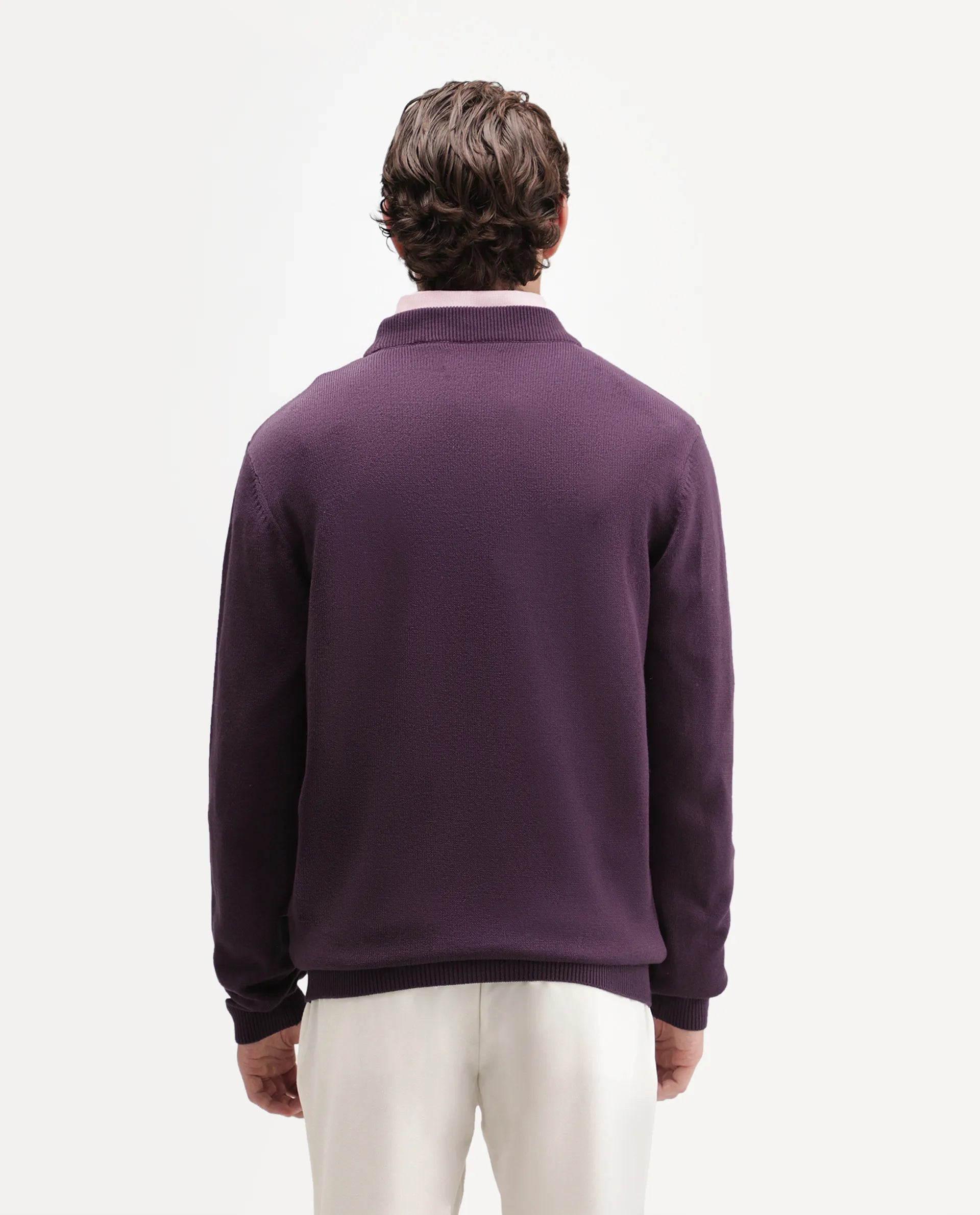 Rare Rabbit Men's Voss Dark Purple Acrylic Regular Fit Embroidered Sweater