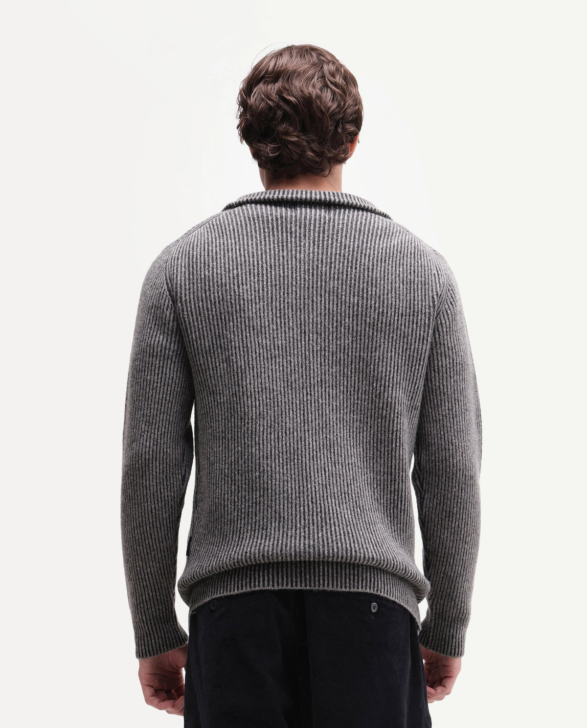 Rare Rabbit Men's Nalu Dark Grey Wool Blend Zipper Regular Fit Striped Sweater