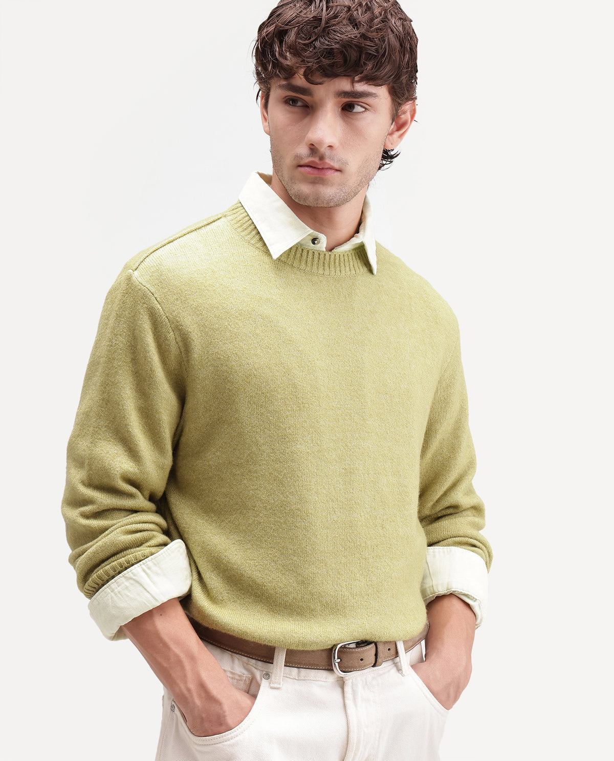 Rare Rabbit Men's Greno Light Green Acrylic Blend Regular Fit Plain Sweater