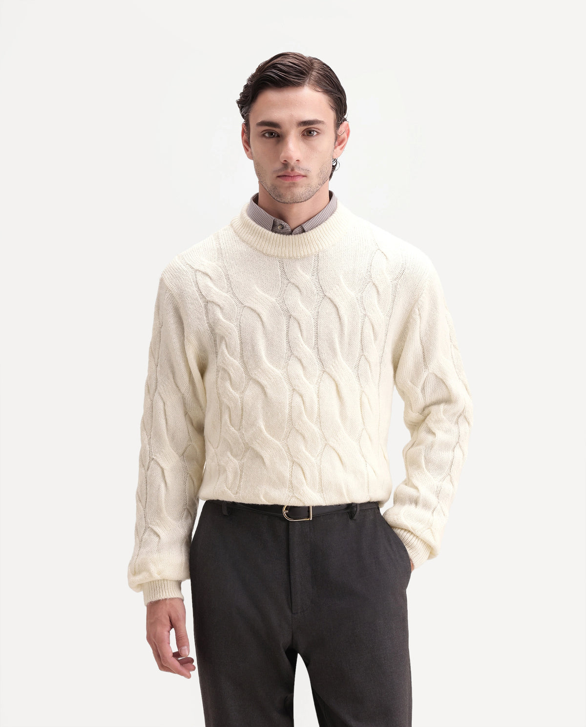 Rare Rabbit Men's Hury Off White Acrylic Blend Pull-On Regular Fit Textured Sweater
