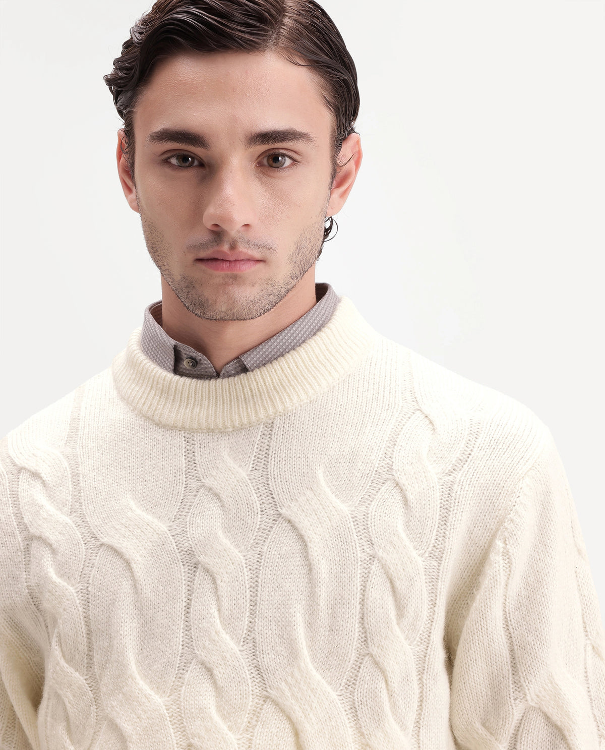 Rare Rabbit Men's Hury Off White Acrylic Blend Pull-On Regular Fit Textured Sweater