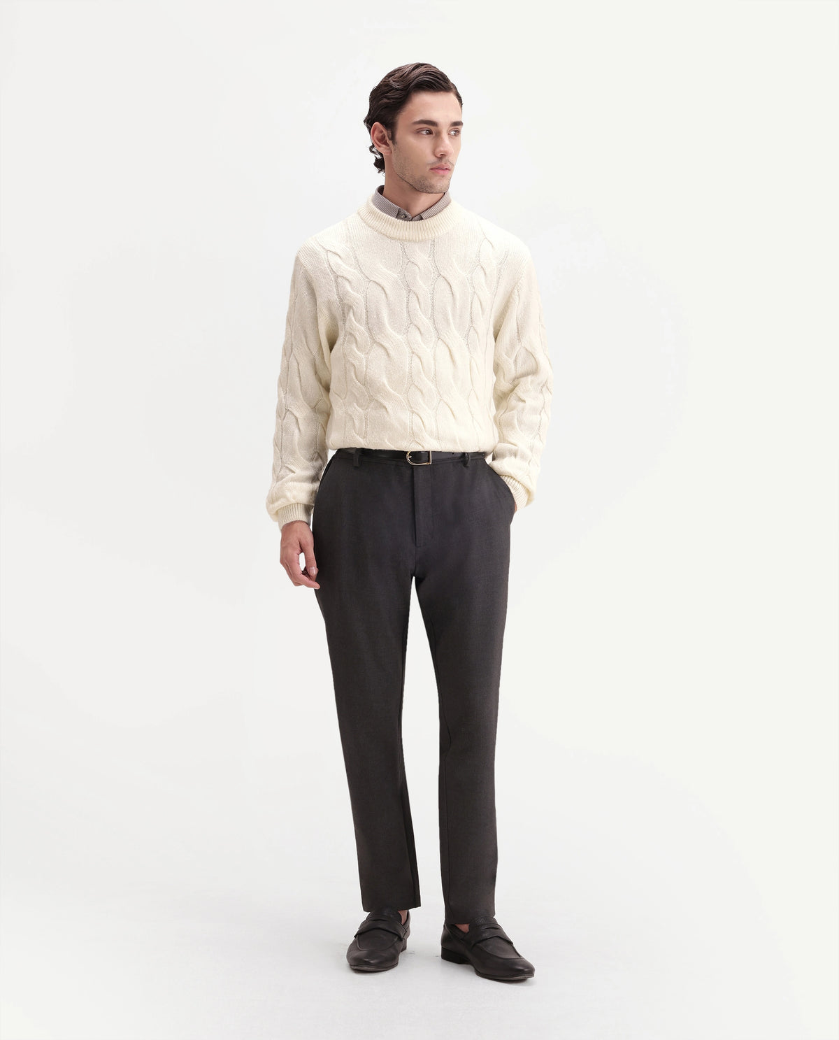 Rare Rabbit Men's Hury Off White Acrylic Blend Pull-On Regular Fit Textured Sweater