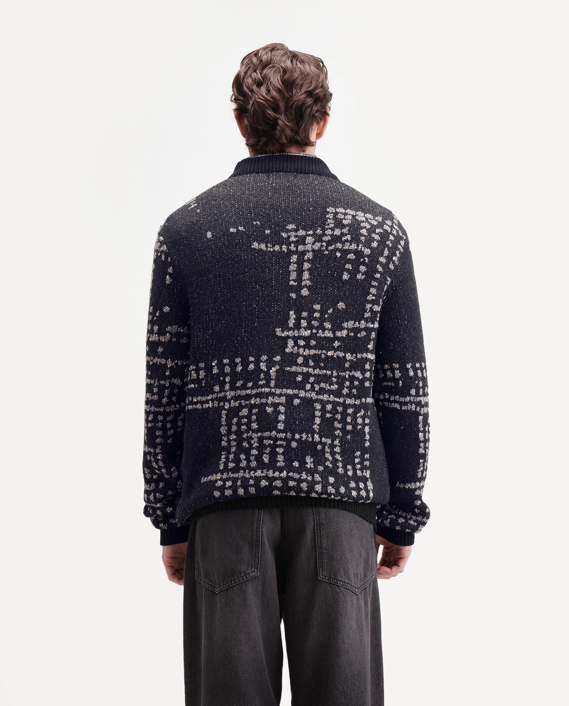 Rare Rabbit Men's Liht Black Acrylic Blend Regular Fit Acrylic Blend Jacquard Sweater