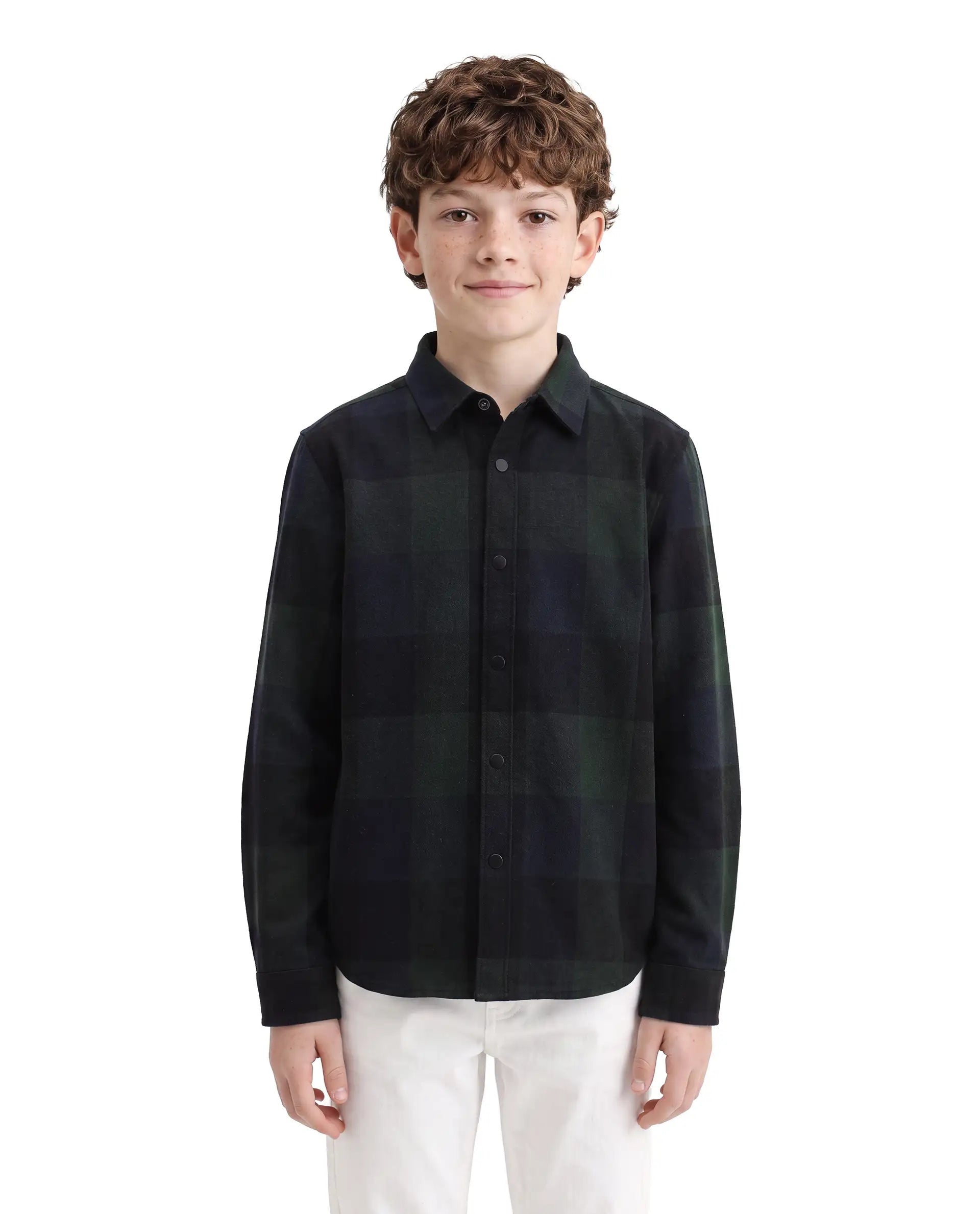 Rare Ones Kids Daxt Dark Green Cotton Fabric Button Closure Regular Fit Checked Shirt