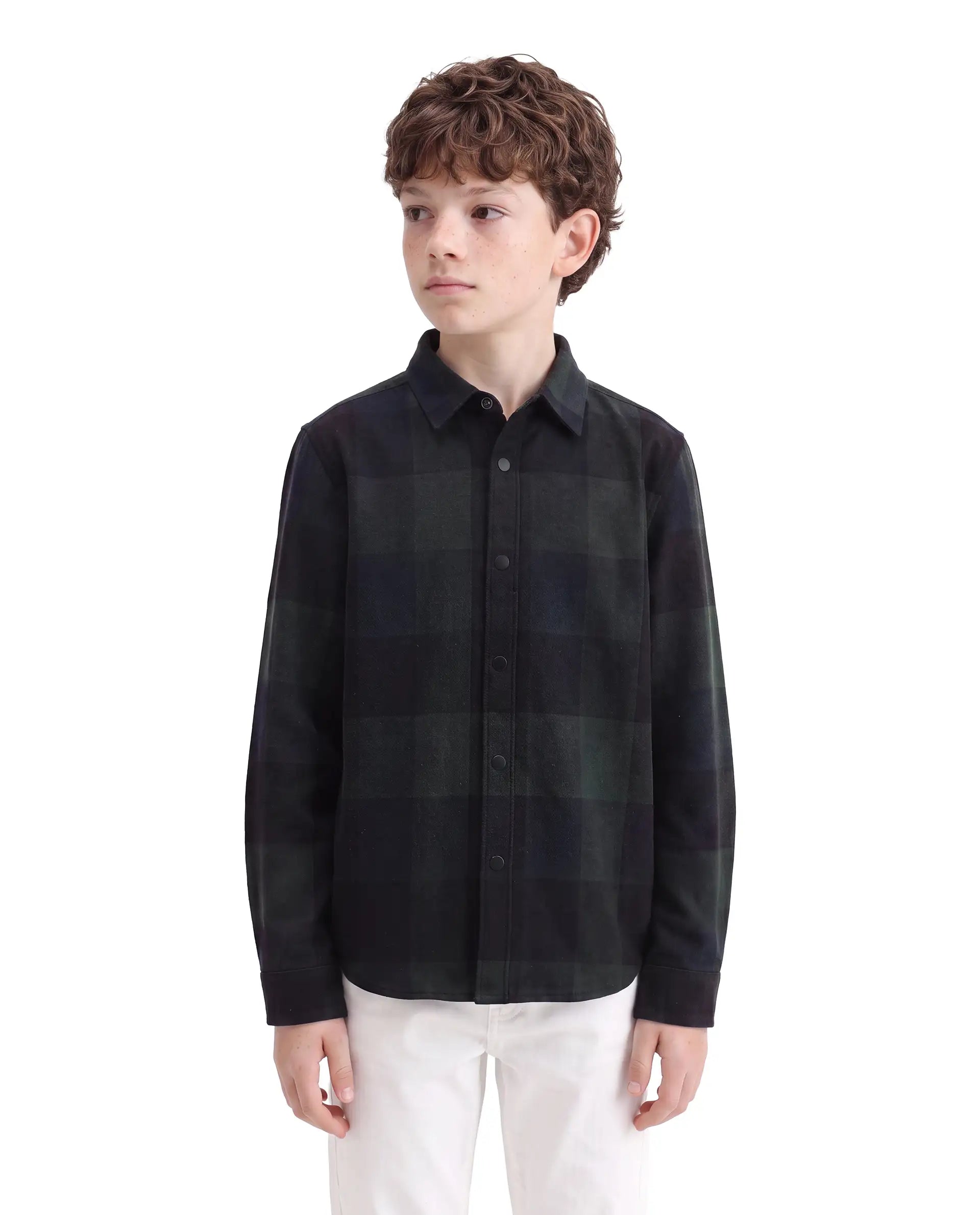 Rare Ones Kids Daxt Dark Green Cotton Fabric Button Closure Regular Fit Checked Shirt
