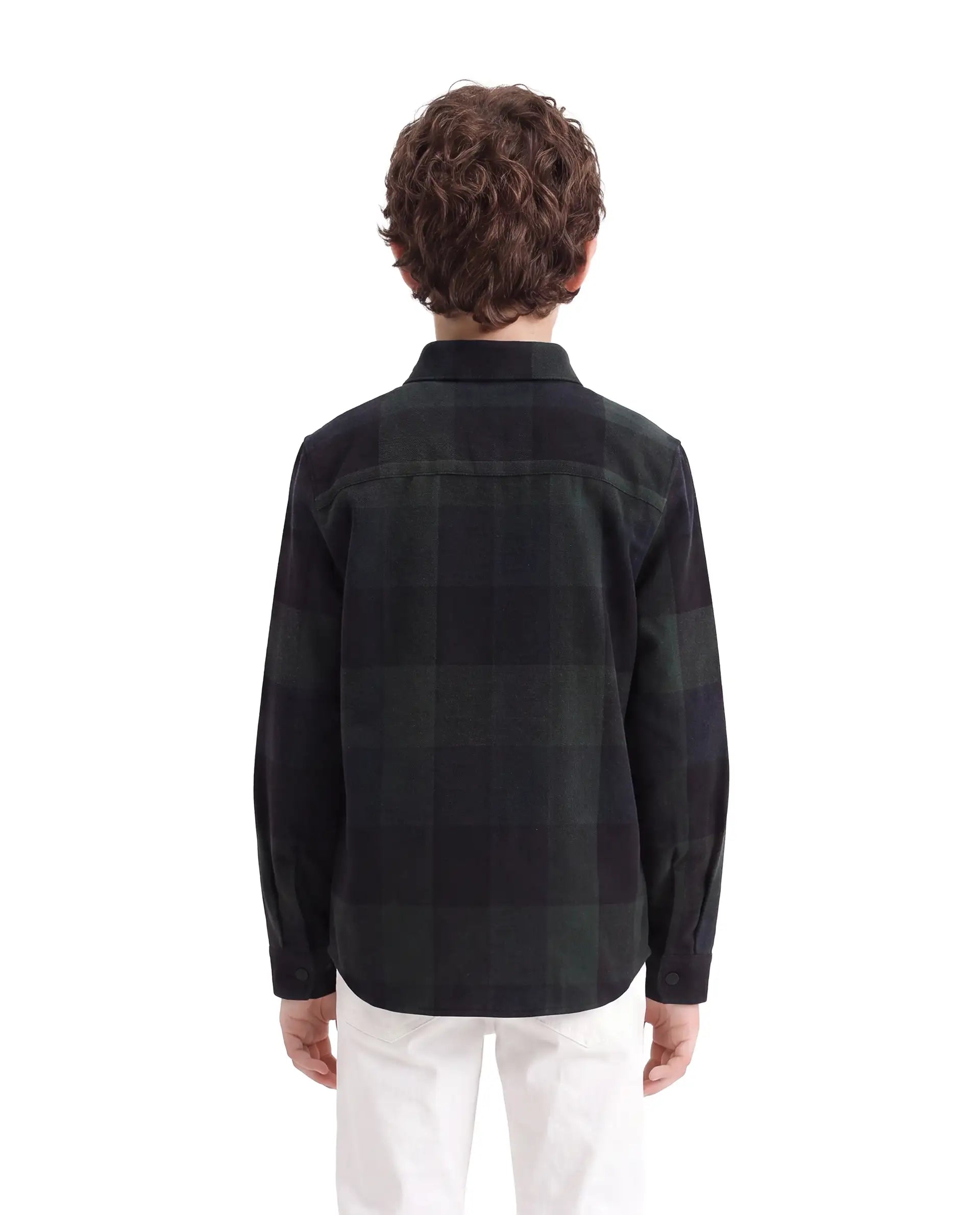 Rare Ones Kids Daxt Dark Green Cotton Fabric Button Closure Regular Fit Checked Shirt