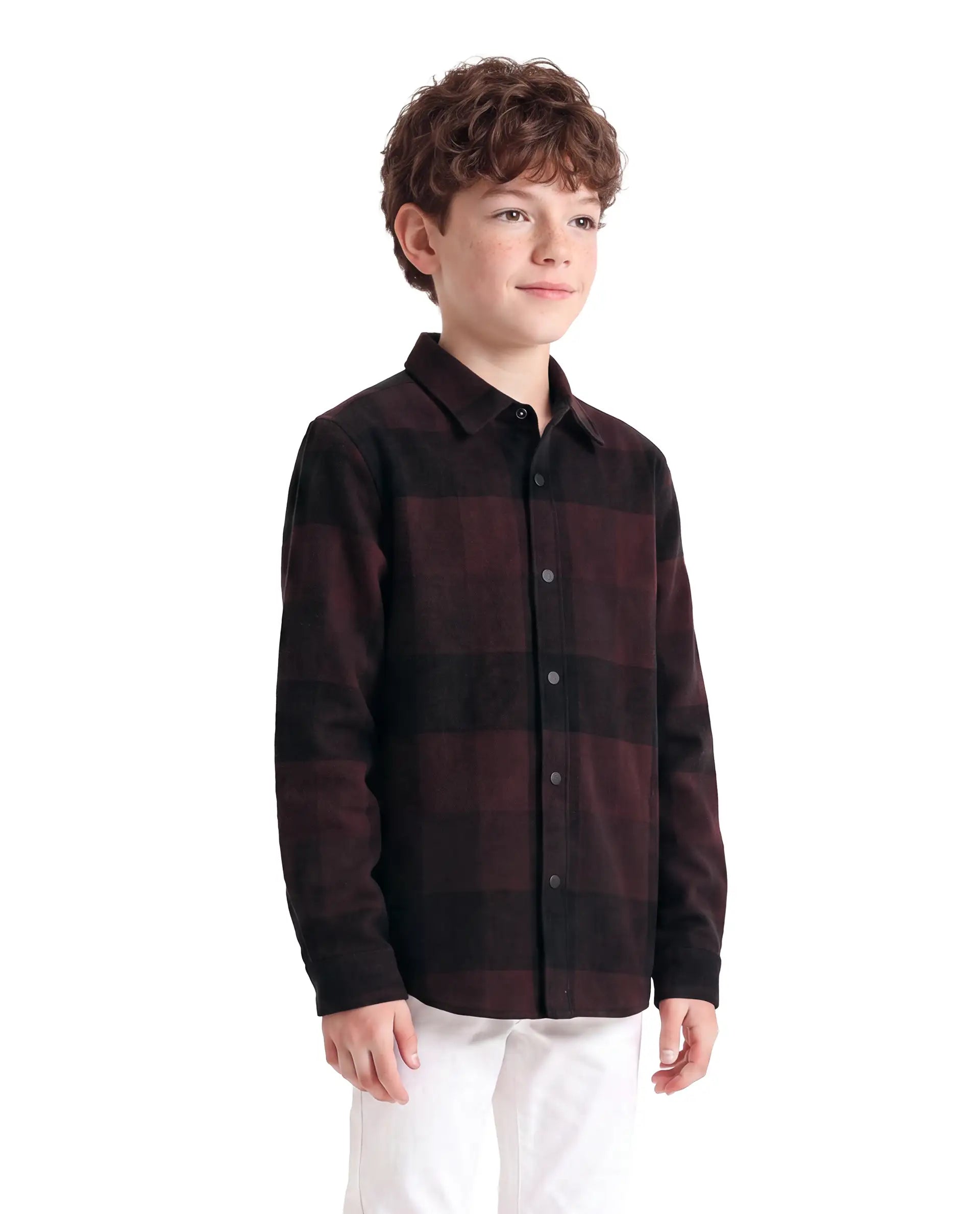 Rare Ones Kids Daxt Dark Rust Cotton Fabric Button Closure Regular Fit Checked Shirt