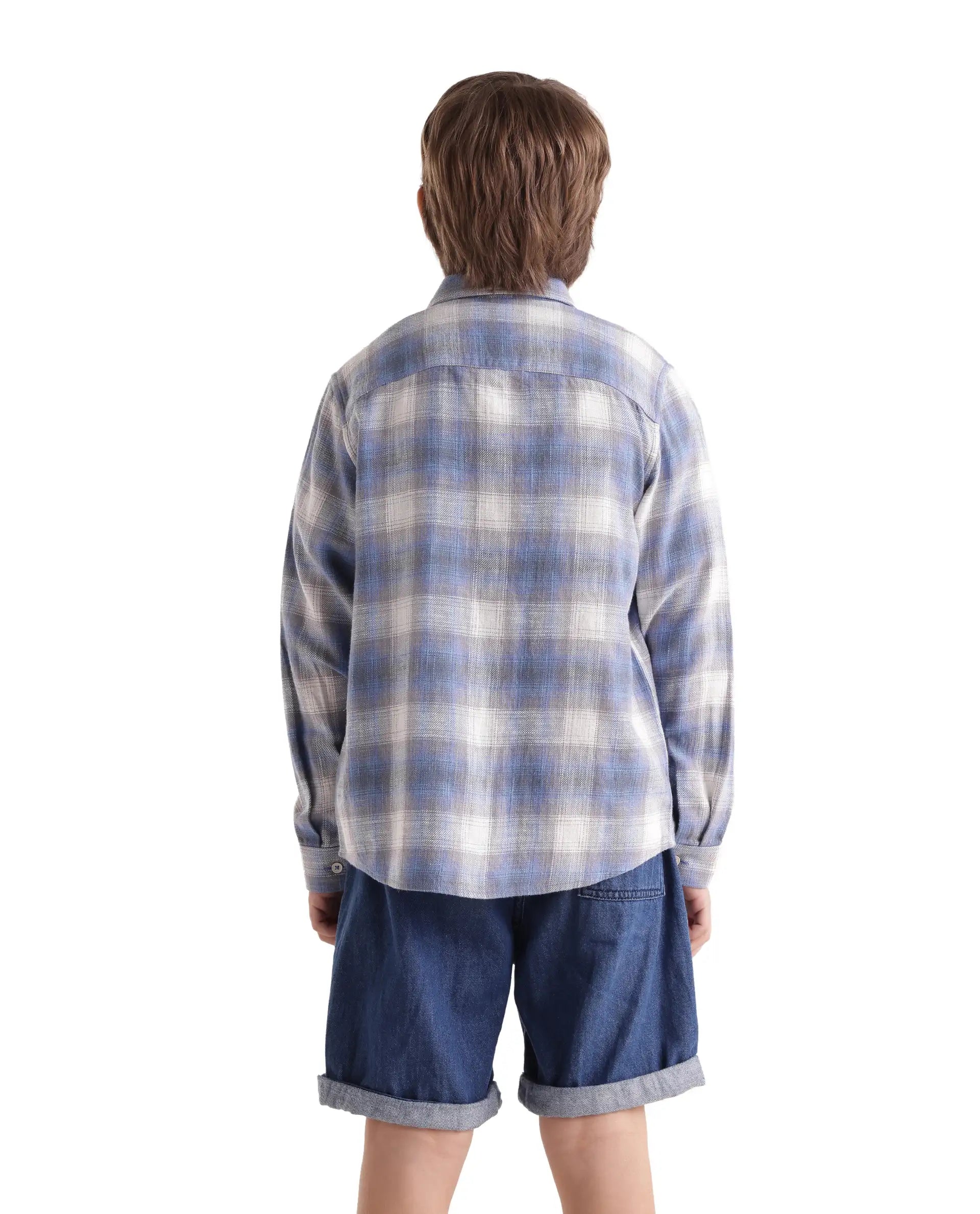 Rare Ones Kids Flan Purple Cotton Blend Fabric Button Closure Regular Fit Checked Shirt