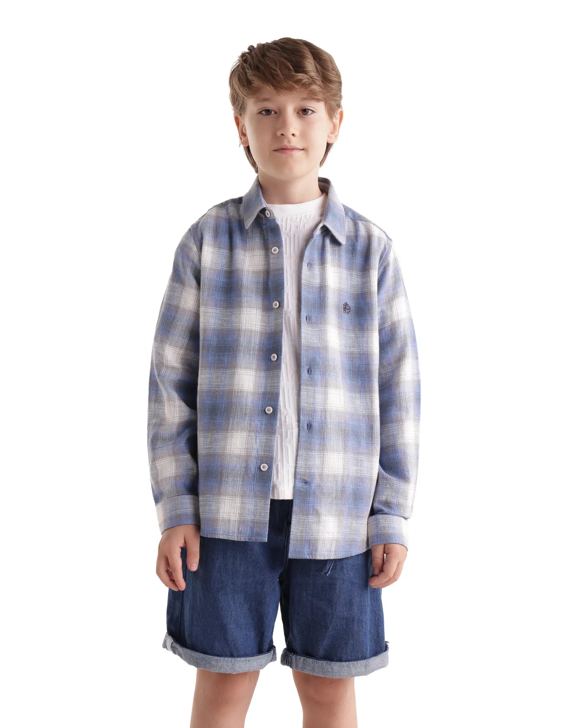 Rare Ones Kids Flan Purple Cotton Blend Fabric Button Closure Regular Fit Checked Shirt