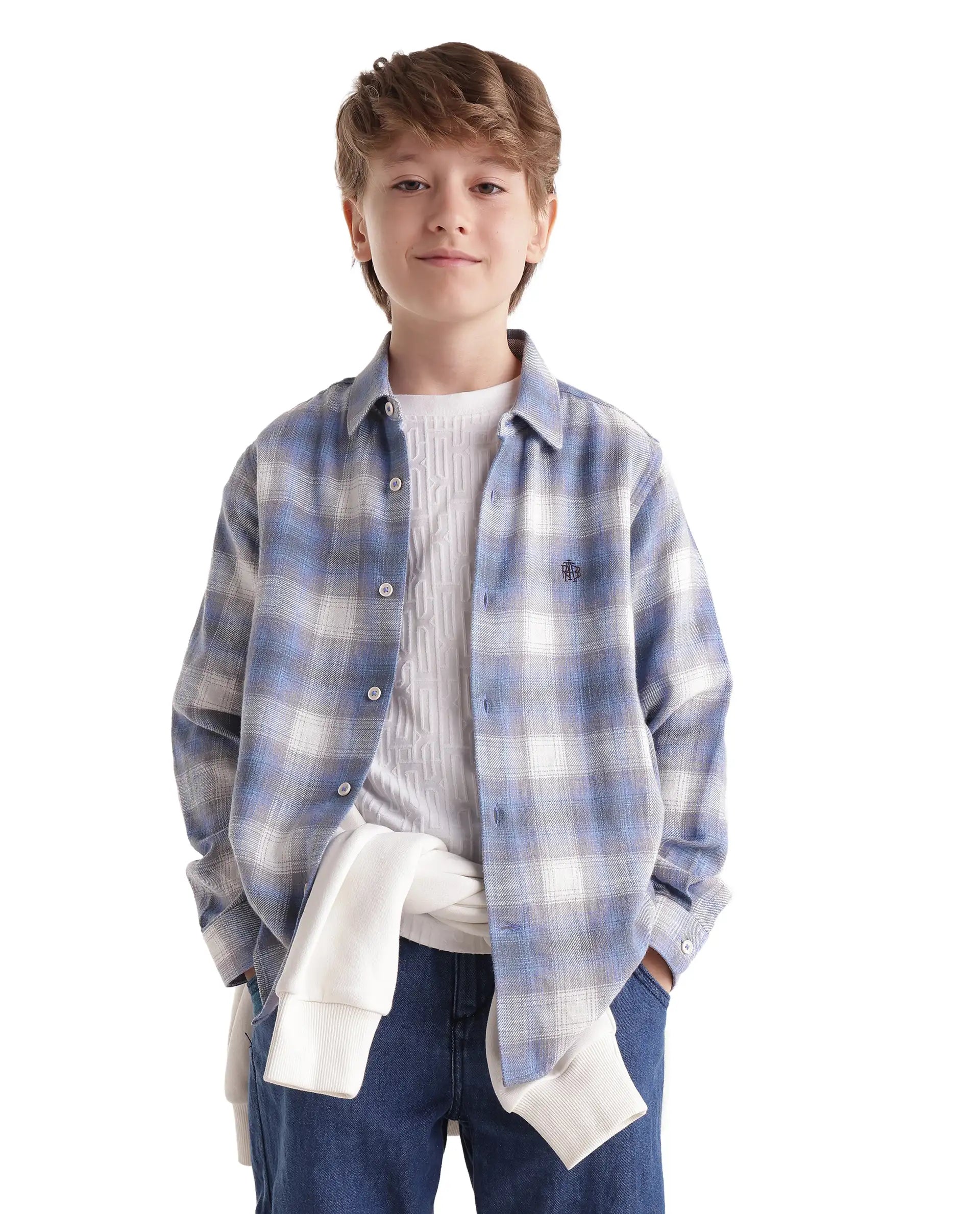 Rare Ones Kids Flan Purple Cotton Blend Fabric Button Closure Regular Fit Checked Shirt