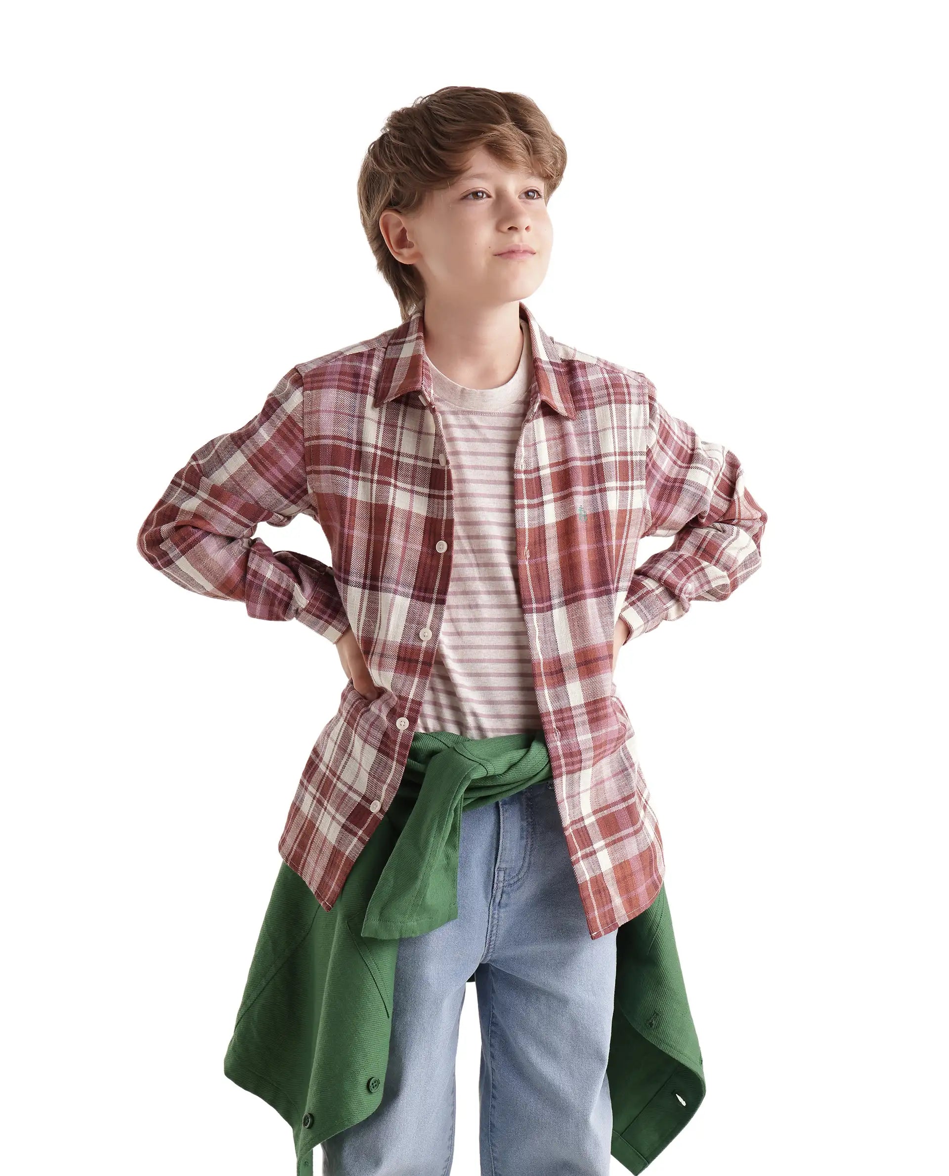 Rare Ones Kids Grigg Dusky Rust Cotton Fabric Button Closure Regular Fit Embroidered Shirt