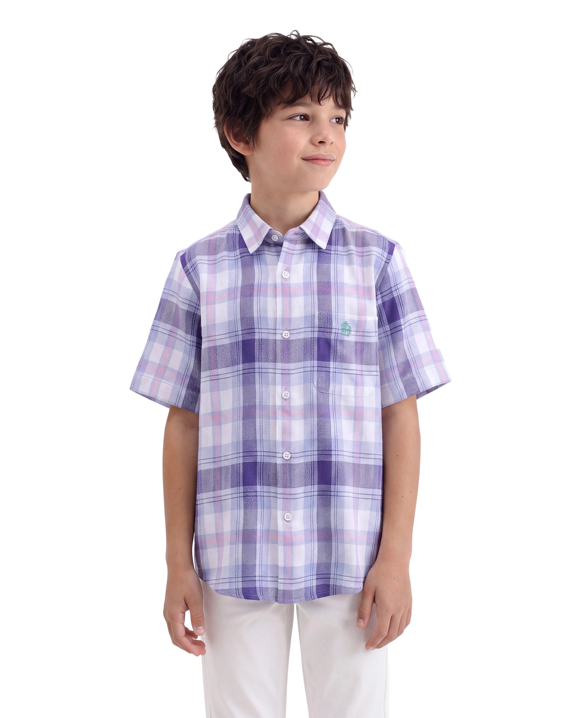 Rare Ones Kids Miller Light Purple Cotton Fabric Button Closure Regular Fit Checked Shirt