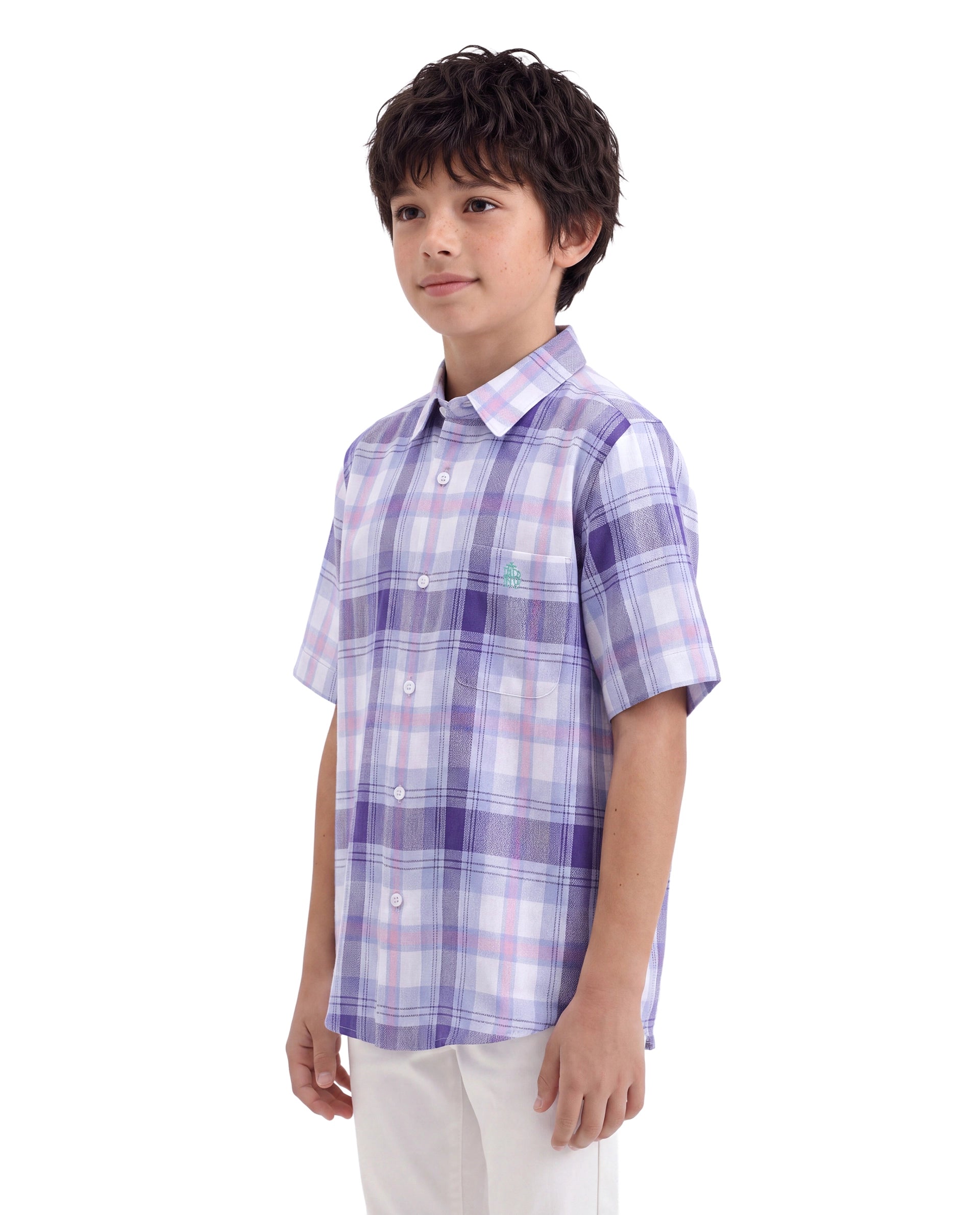 Rare Ones Kids Miller Light Purple Cotton Fabric Button Closure Regular Fit Checked Shirt